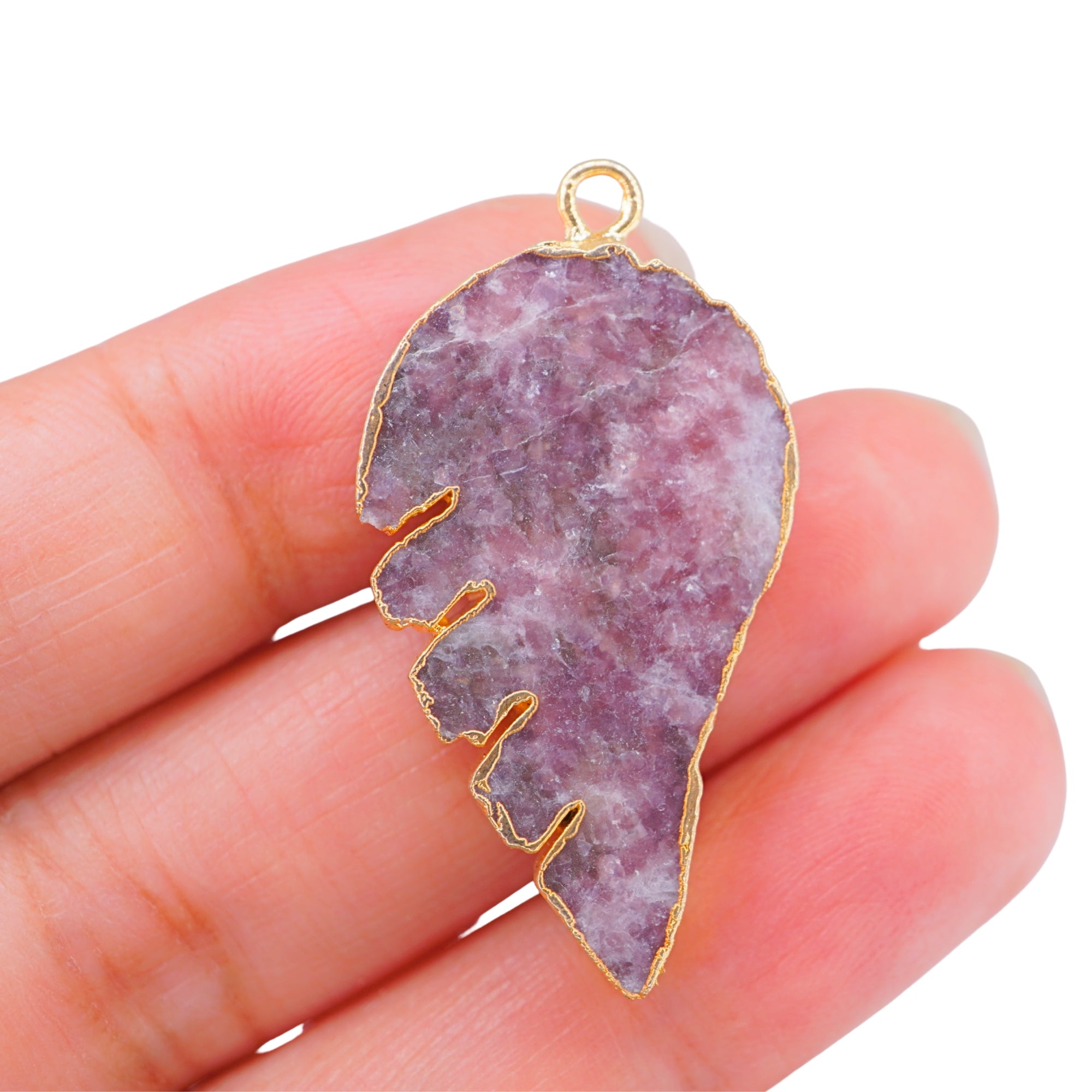 Lepidolite Angel Wing Shape Gemstone Gold Electroplated Charm Pendant For Jewelry Making