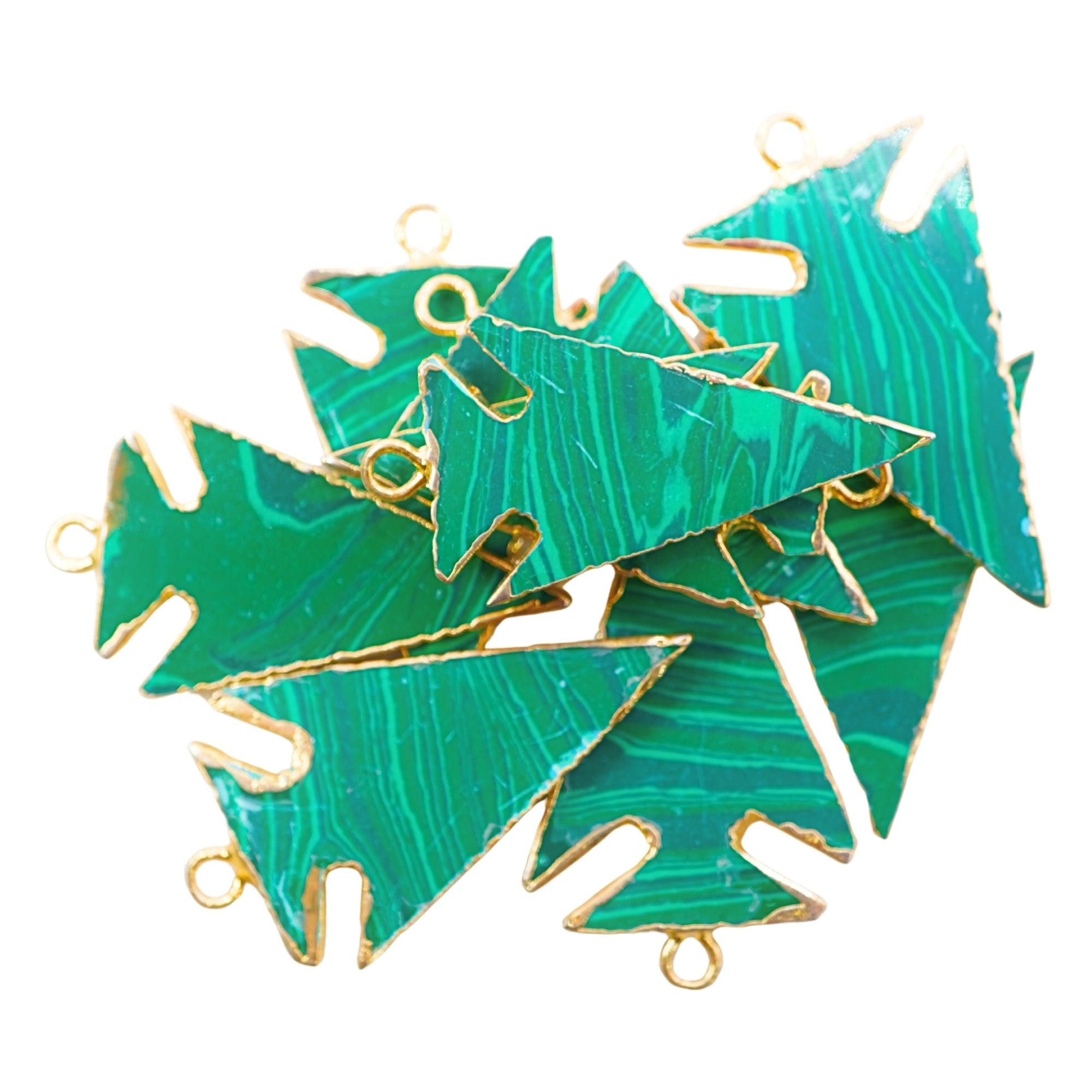 Malachite Arrowhead Shape Gemstone Gold Electroplated Charm Pendant