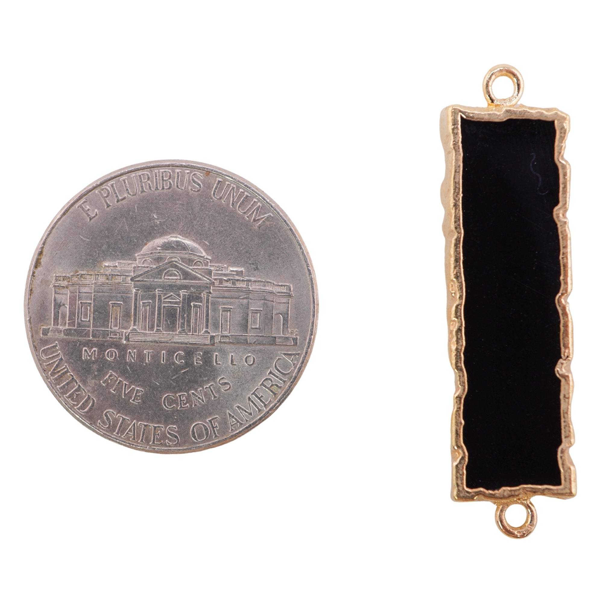 Black Onyx Smooth Rectangle Shape Gemstone Gold Electroplated Charm Connector 