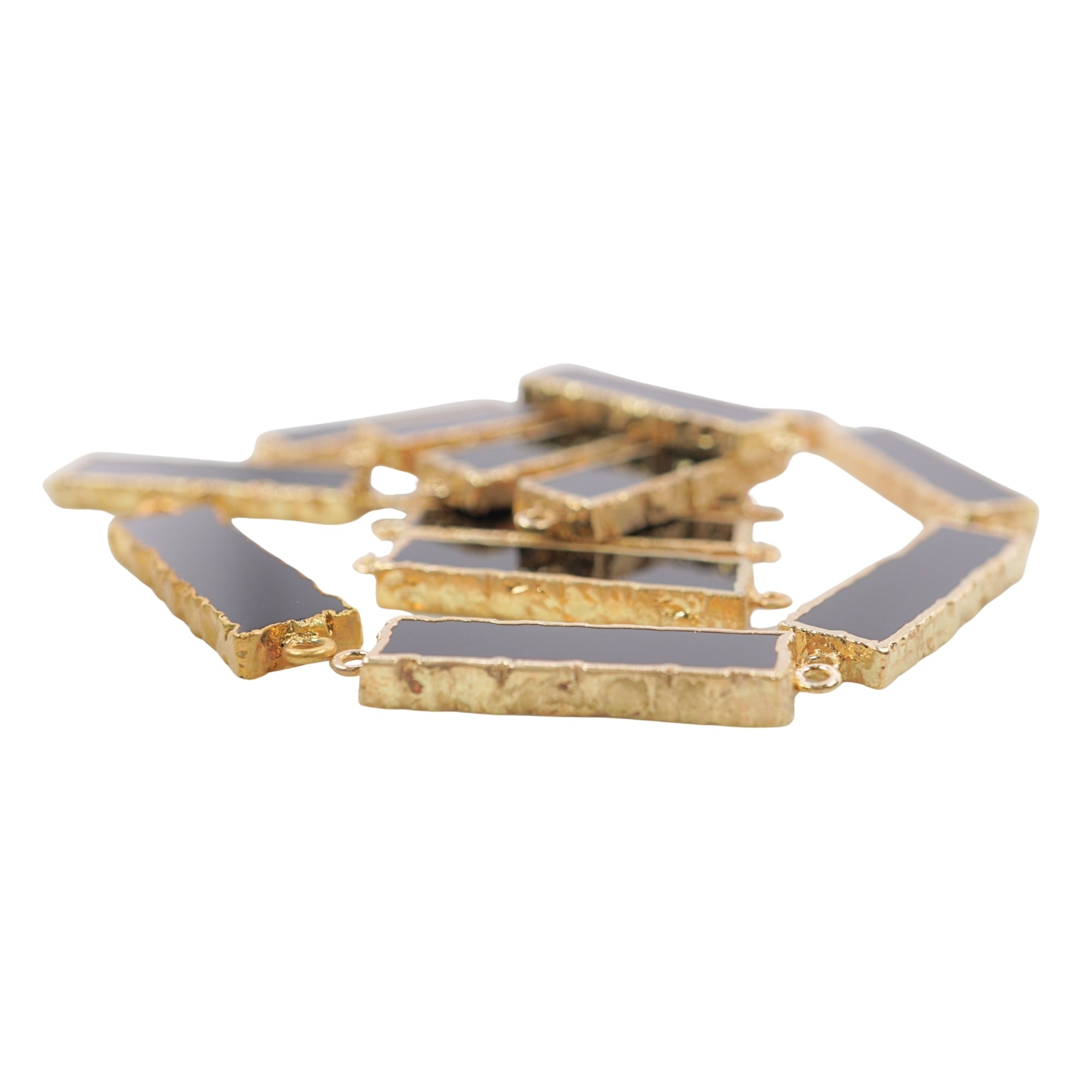 Black Onyx Smooth Rectangle Shape Gemstone Gold Electroplated Charm Connector 