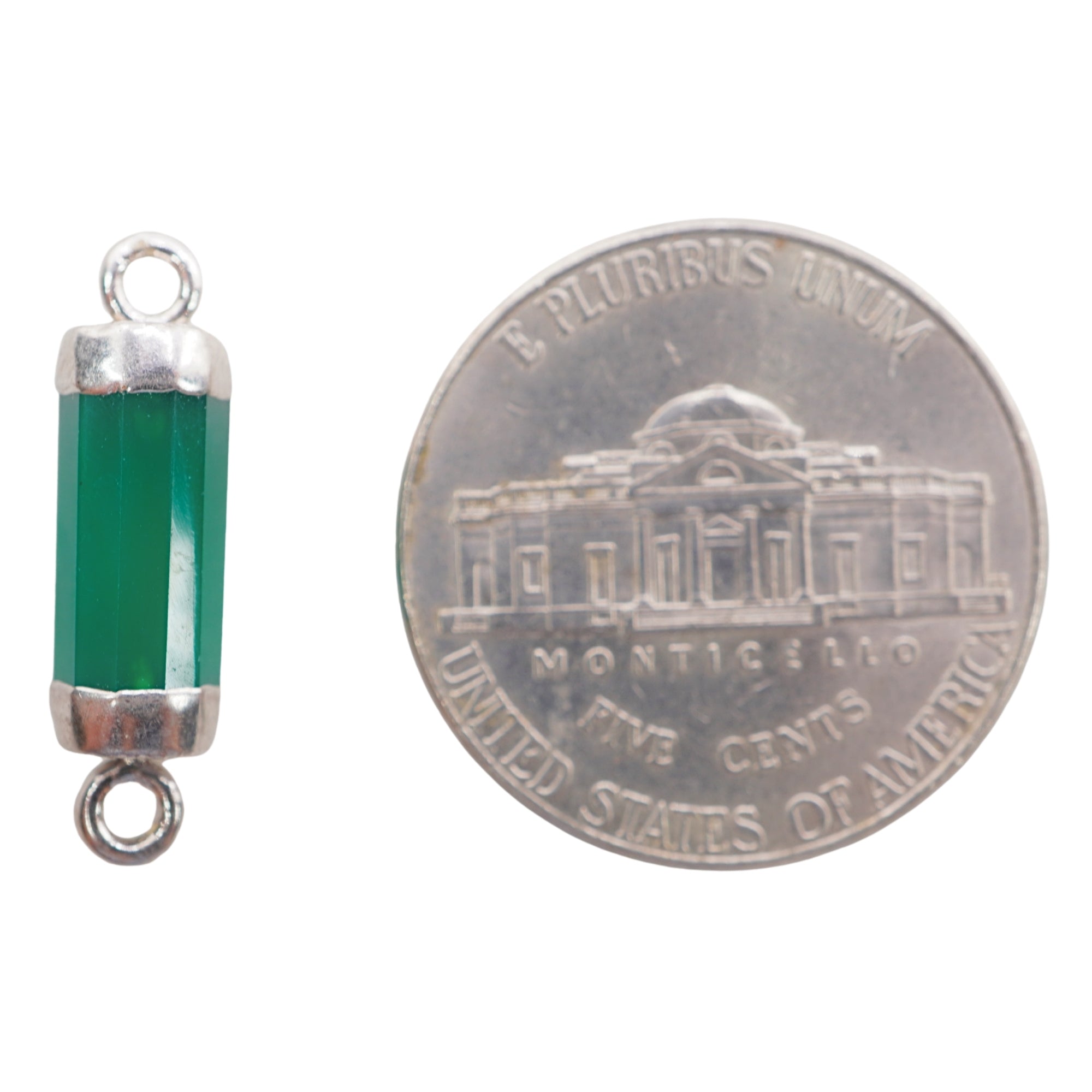Green Onyx Cylinder Shape Gemstone Silver Electroplated Charm Connector