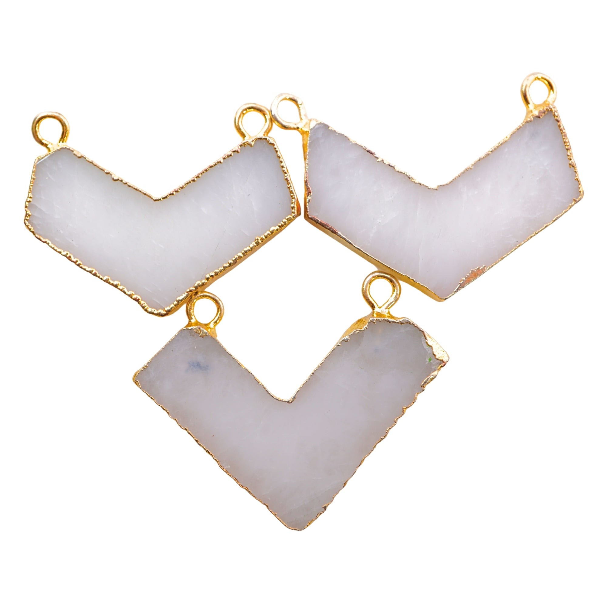 White Agate Chevron Shape Gemstone Gold Electroplated Charm Connector