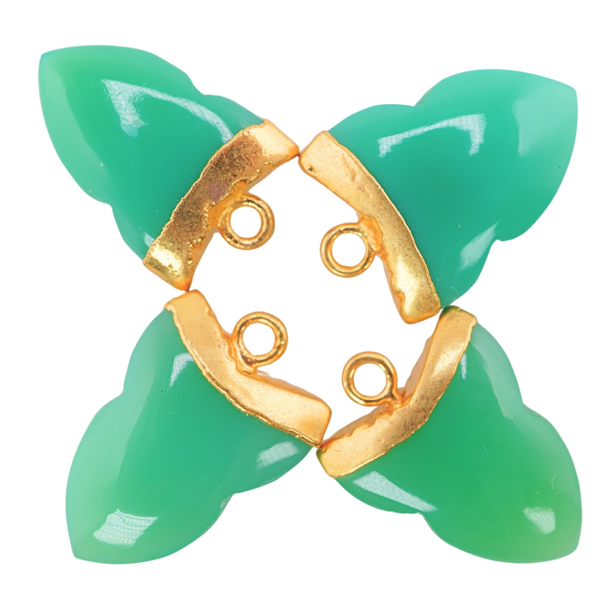 Chrysoprase Chalcedony Shark Tooth Shape Gold Electroplated Pendant Charm Jewelry Making Supply