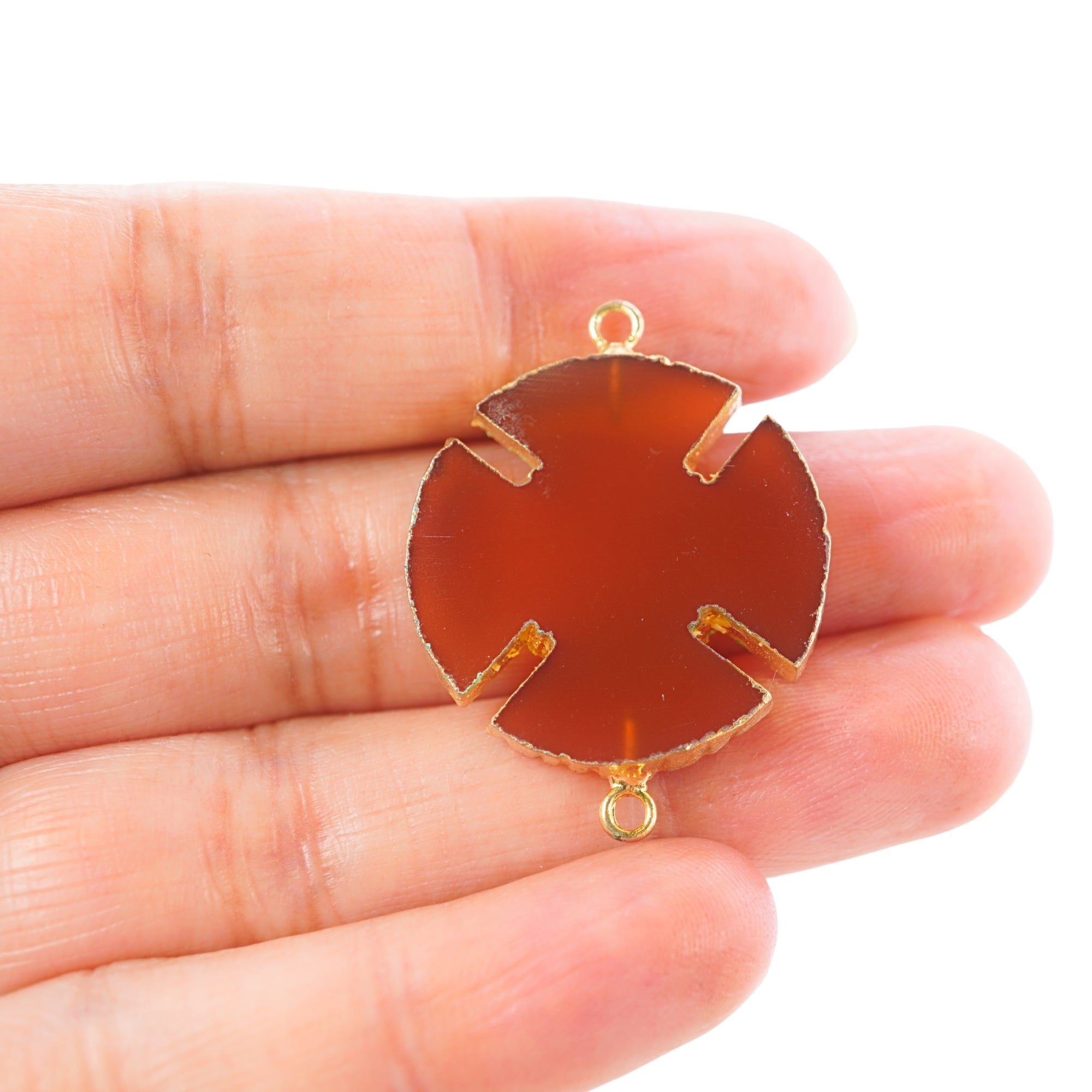 Red Chalcedony Viking Cross Shape Gemstone Gold Electroplated Charm Connector