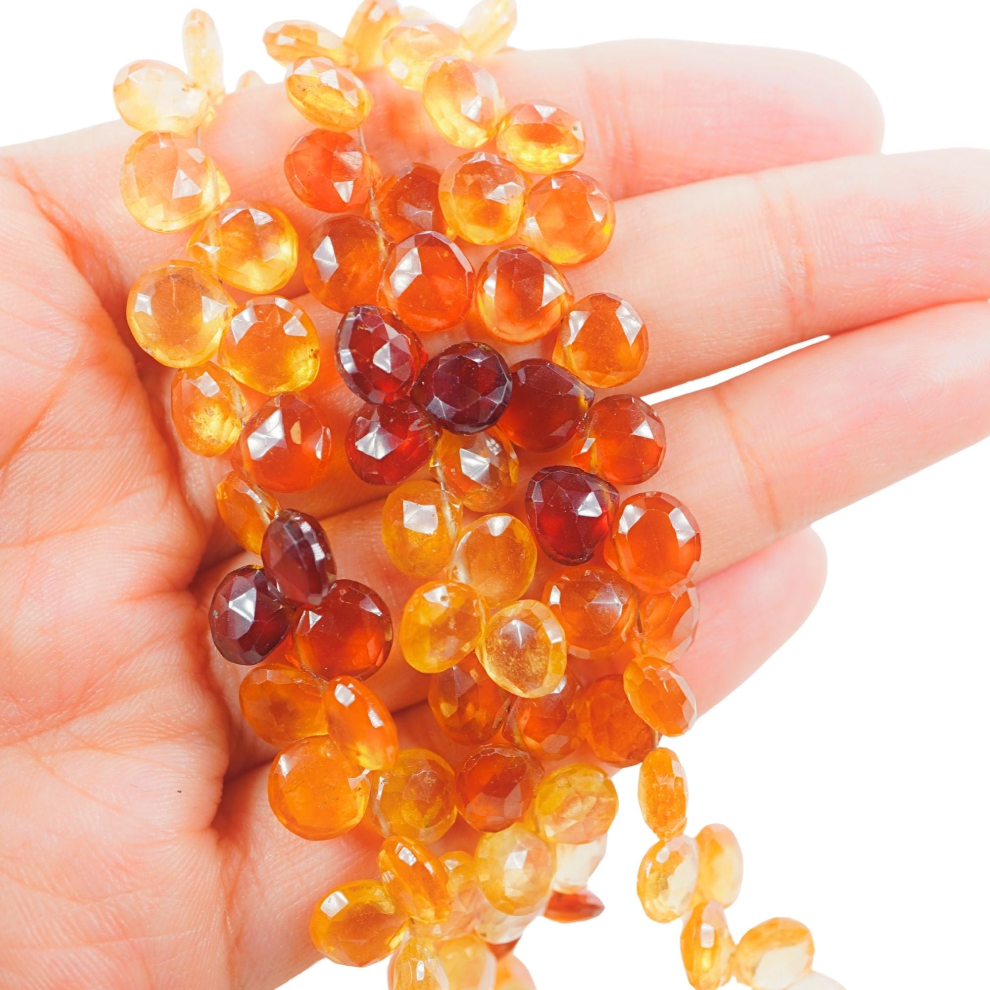 Hessonite Garnet Faceted Heart Shape Gemstone Strand Beads