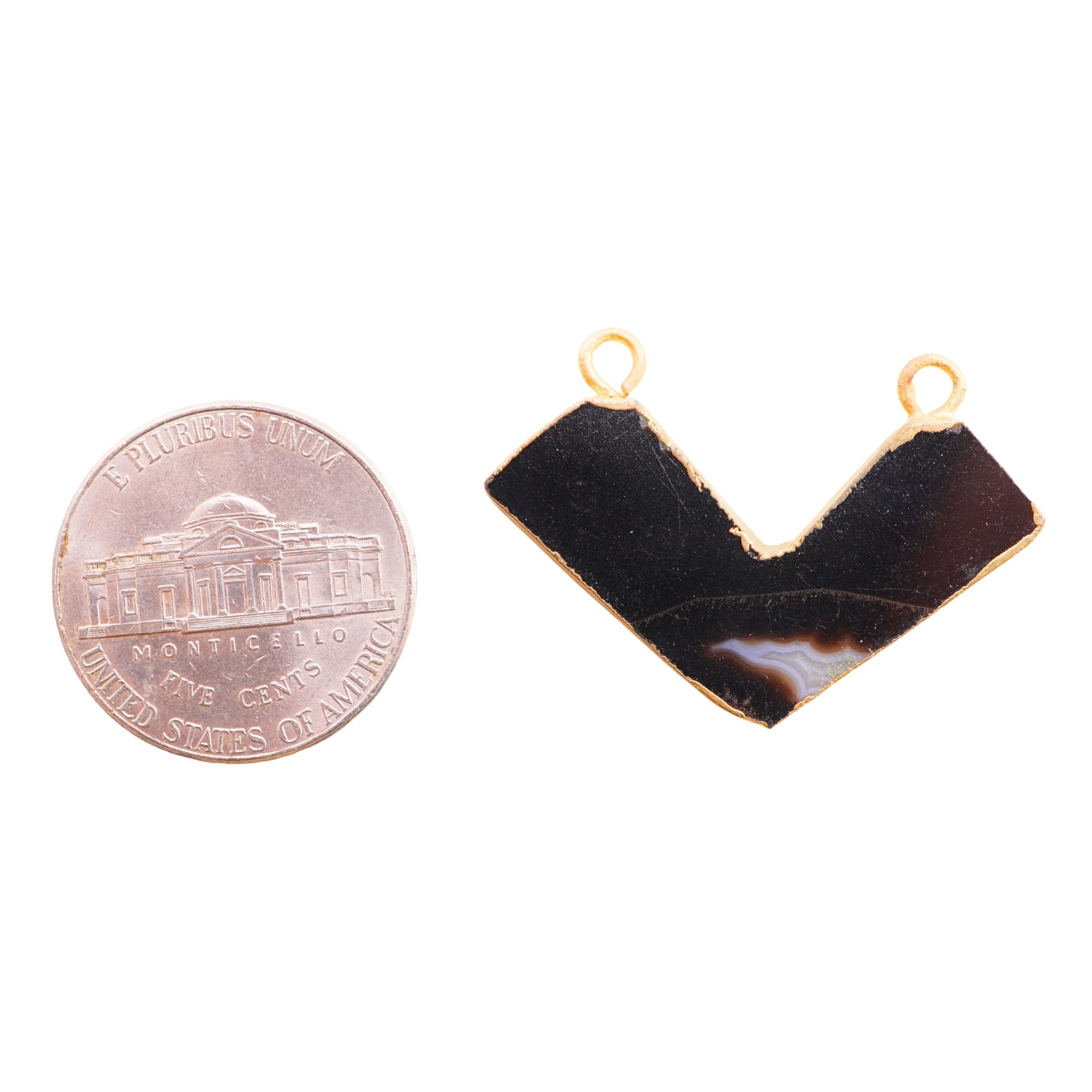Black Banded Agate Chalcedony Chevron Gemstone Gold Electroplated Charm Pendant