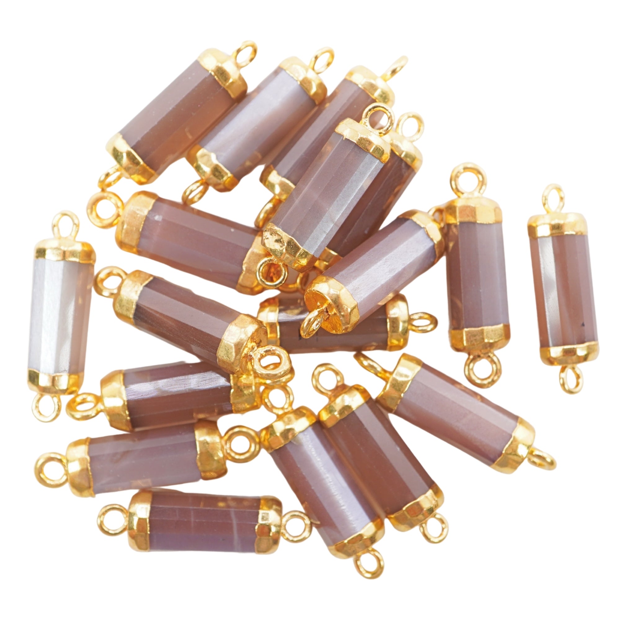 Chocolate Moonstone Barrel Shape Gemstone Gold Electroplated Charm Connector