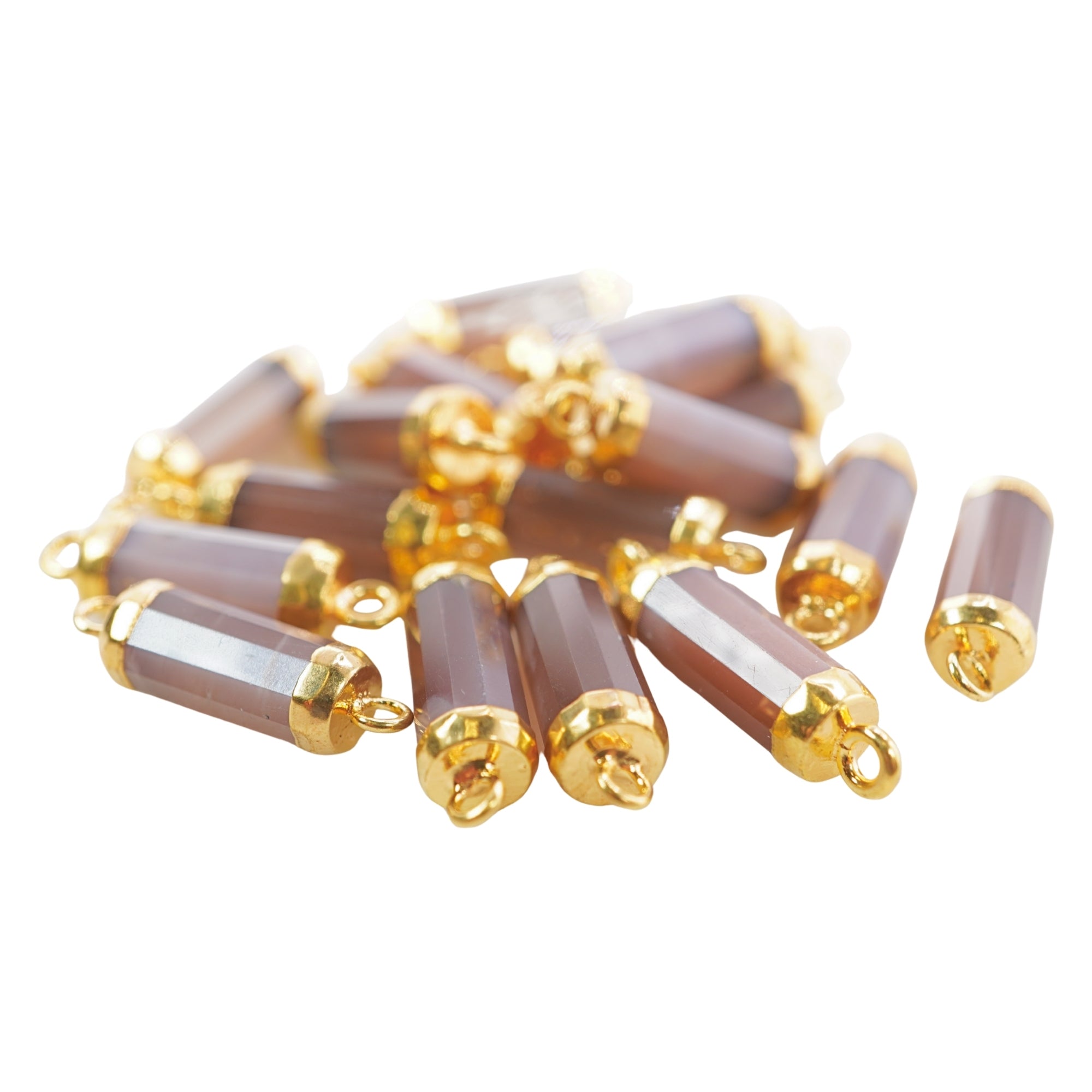 Chocolate Moonstone Barrel Shape Gemstone Gold Electroplated Charm Connector 13 X 5 - 13 X 6 MM
