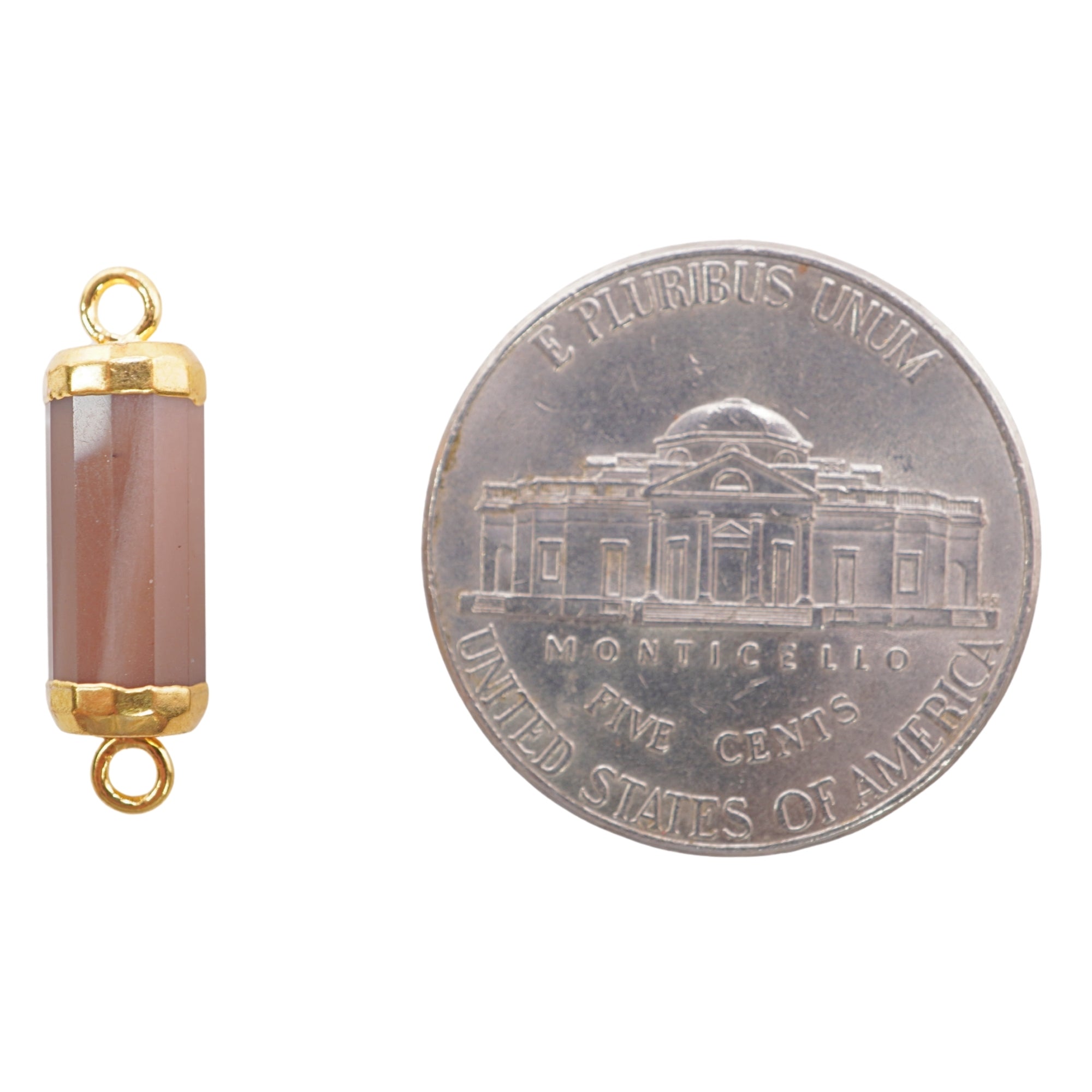 Chocolate Moonstone Barrel Shape Gemstone Gold Electroplated Charm Connector 13 X 5 - 13 X 6 MM
