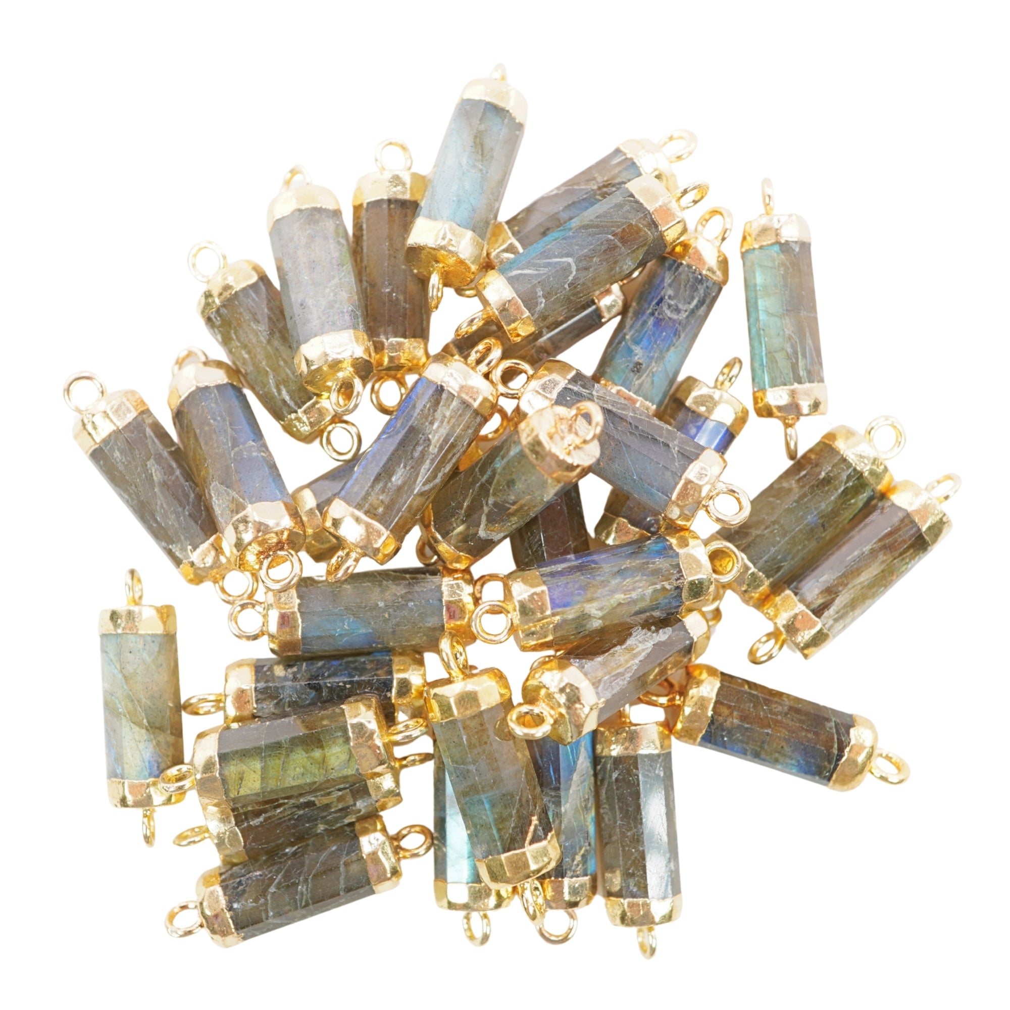 Labradorite Barrel Shape Gemstone Gold Electroplated Charm Connector