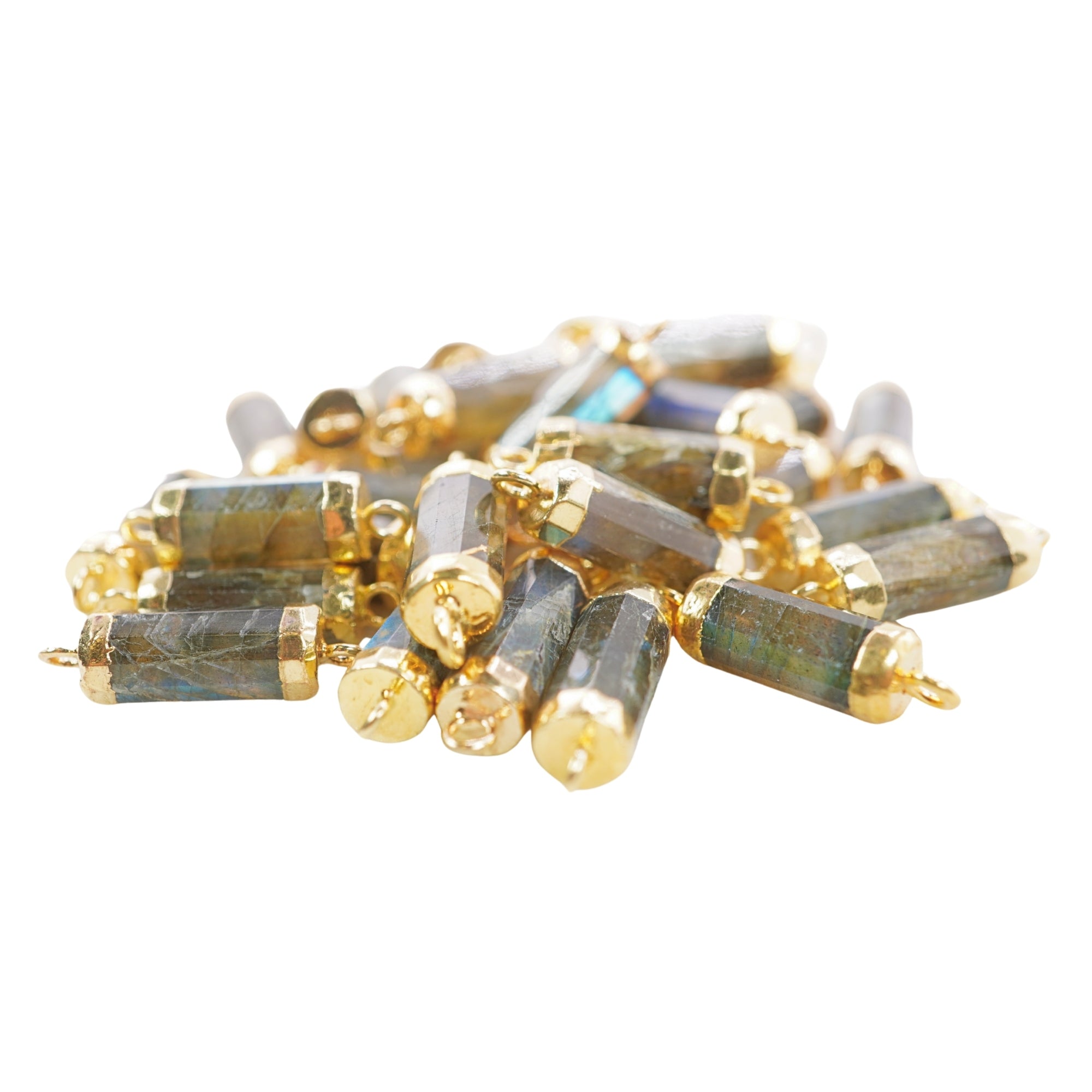 Labradorite Barrel Shape Gemstone Gold Electroplated Charm Connector