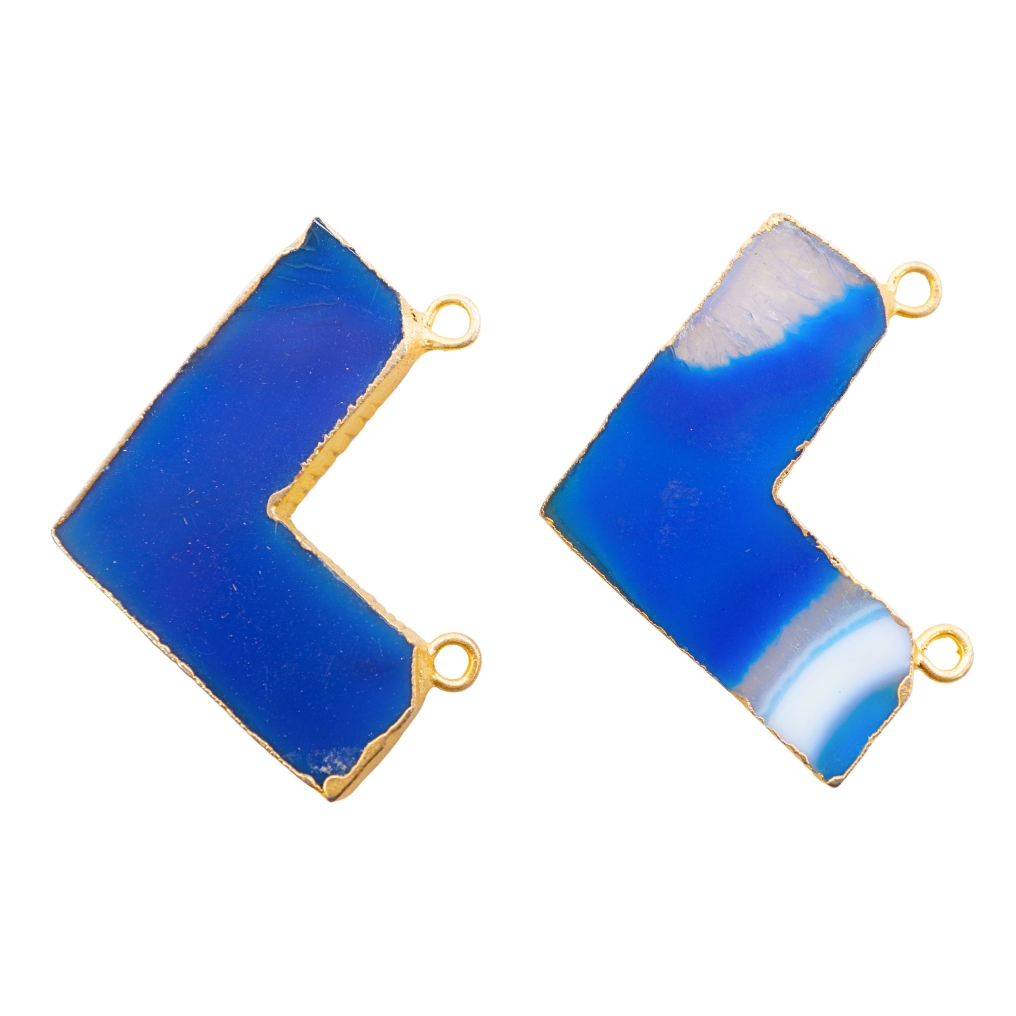 Blue Banded Agate Chalcedony Chevron Shape Gemstone Gold Electroplated Charm Pendant 