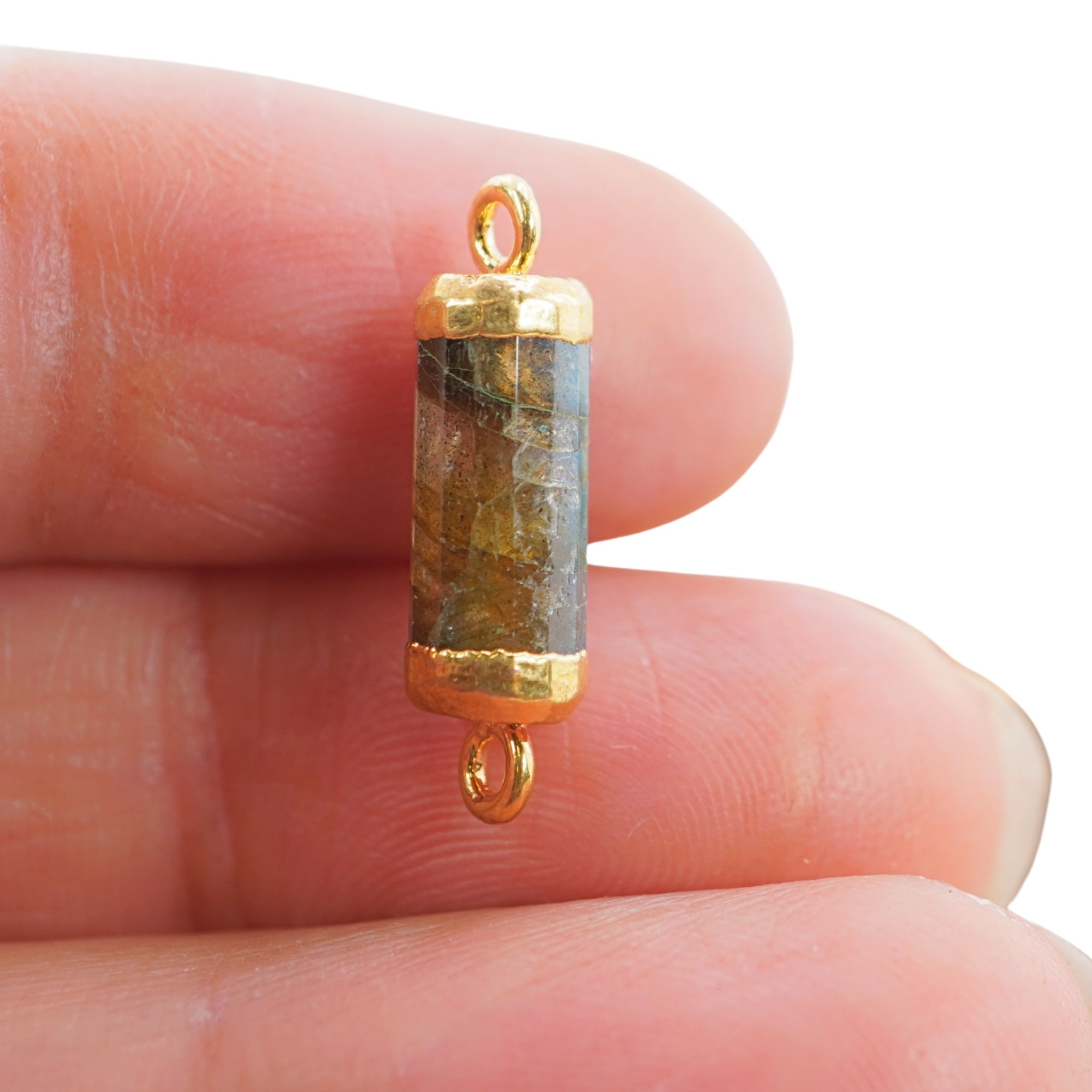 Labradorite Barrel Shape Gemstone Gold Electroplated Charm Connector