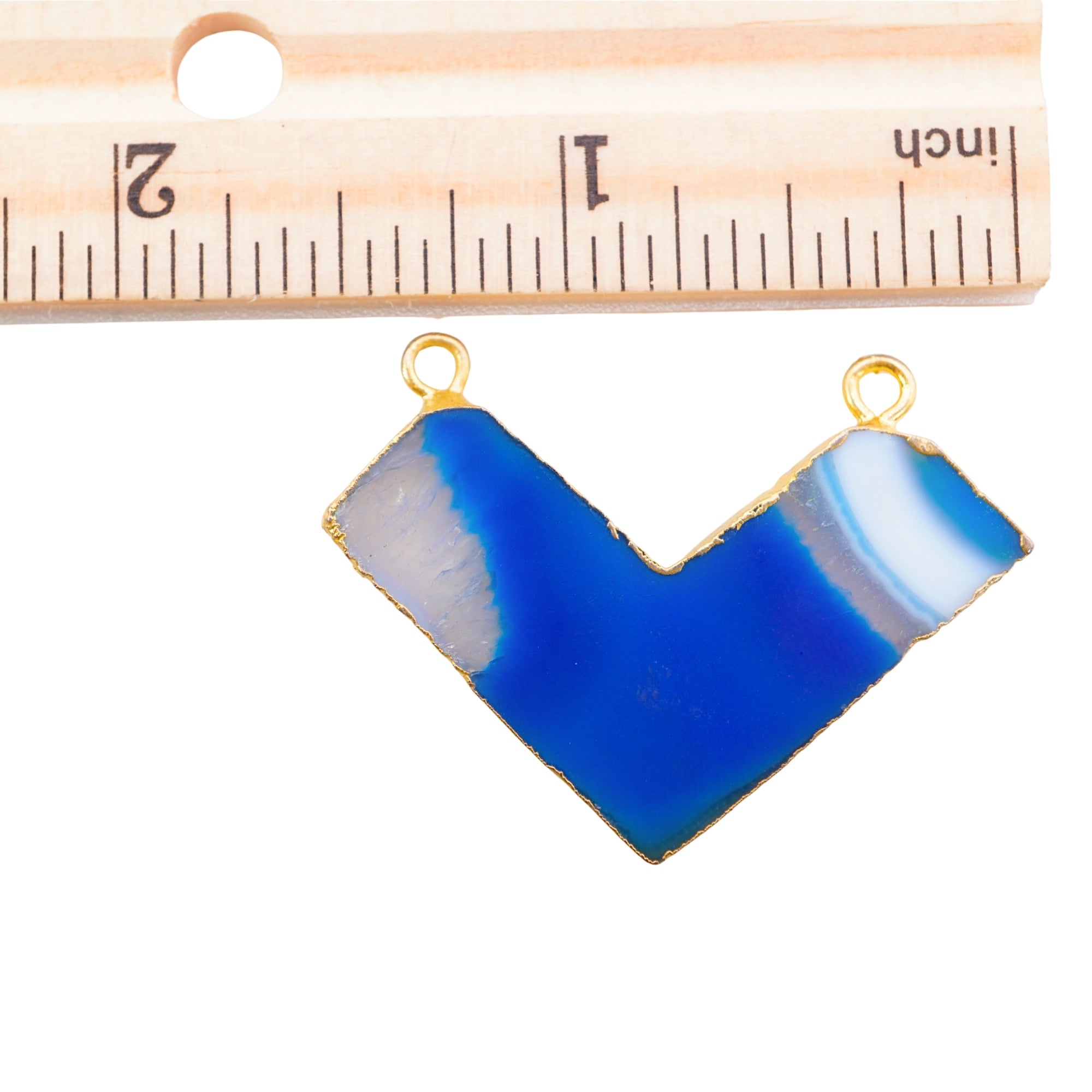 Blue Banded Agate Chalcedony Chevron Shape Gemstone Gold Electroplated Charm Pendant 