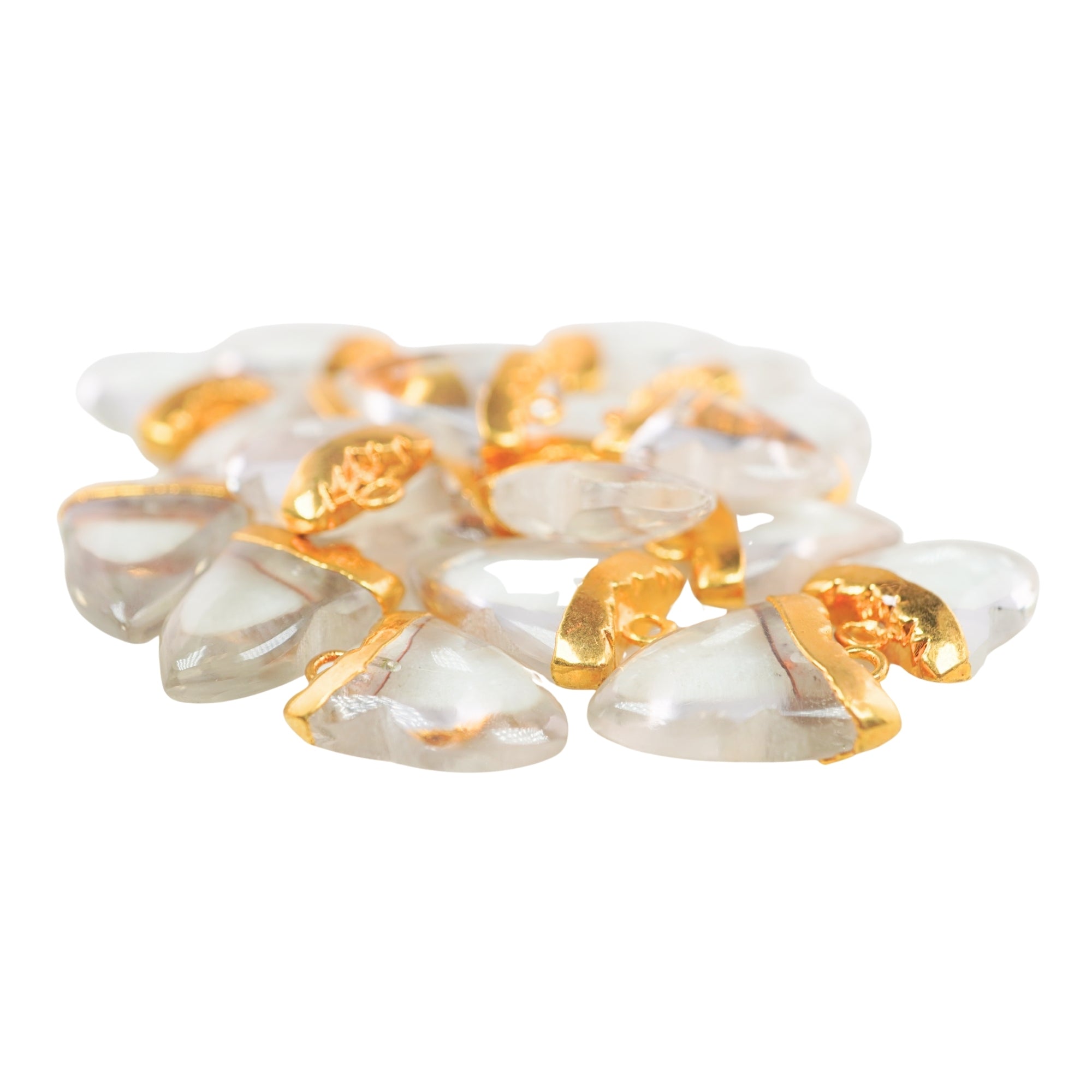 Crystal Quartz Shark Tooth Shape Gemstone Gold Electroplated Charm Pendant
