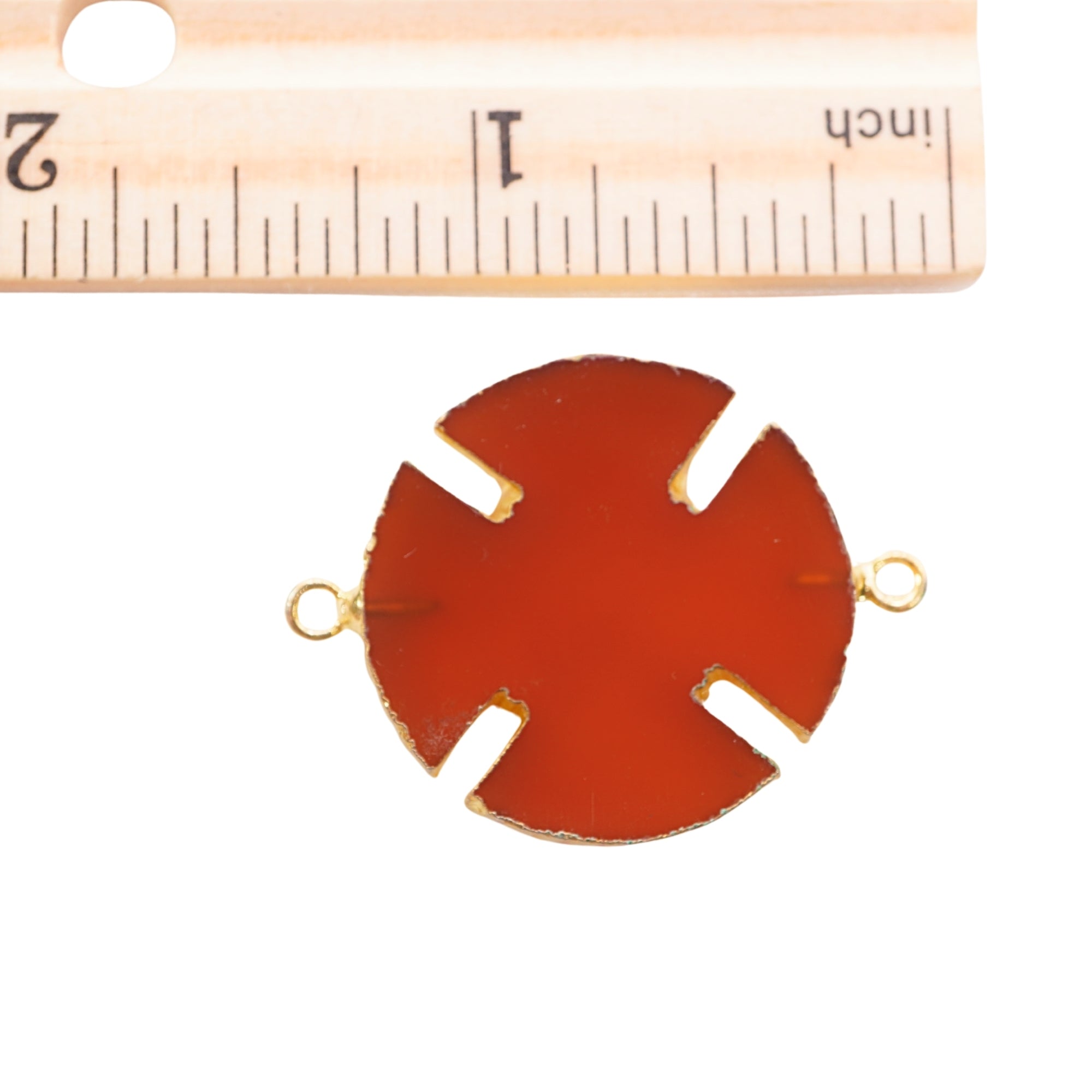 Red Chalcedony Viking Cross Shape Gemstone Gold Electroplated Charm Connector