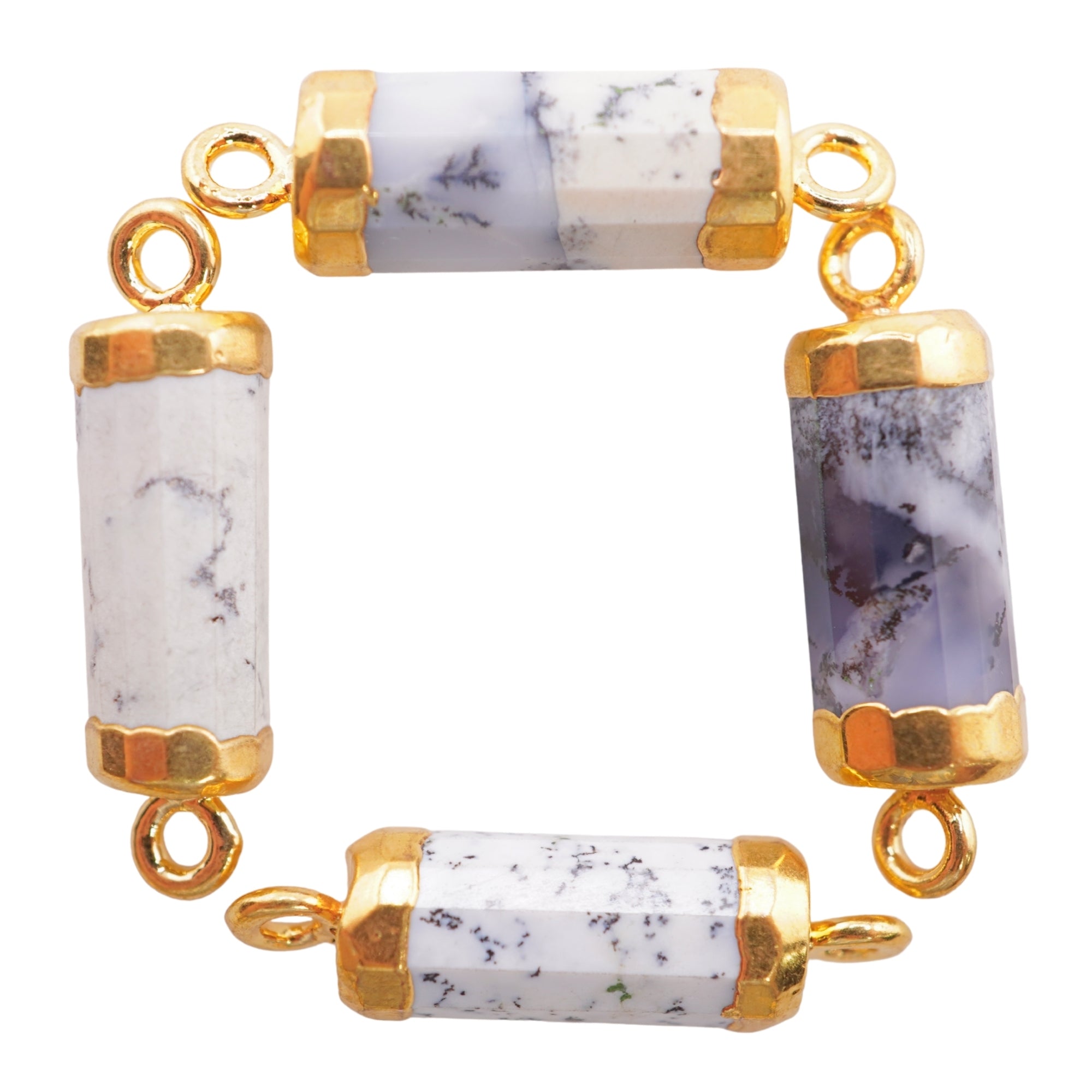 Dendrite Opal Barrel Shape Gemstone Gold Electroplated Charm Connector