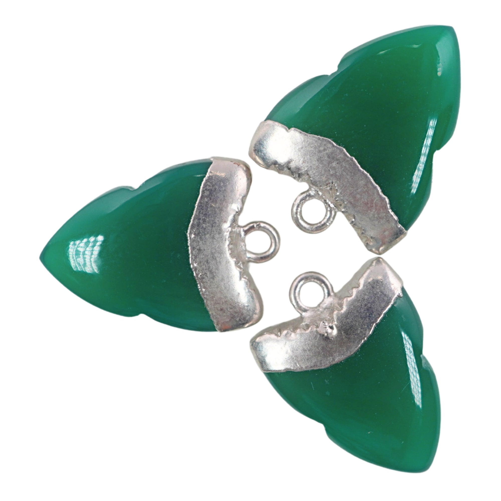 Green Onyx Shark Tooth Shape Gemstone Silver Electroplated Charm Pendant
