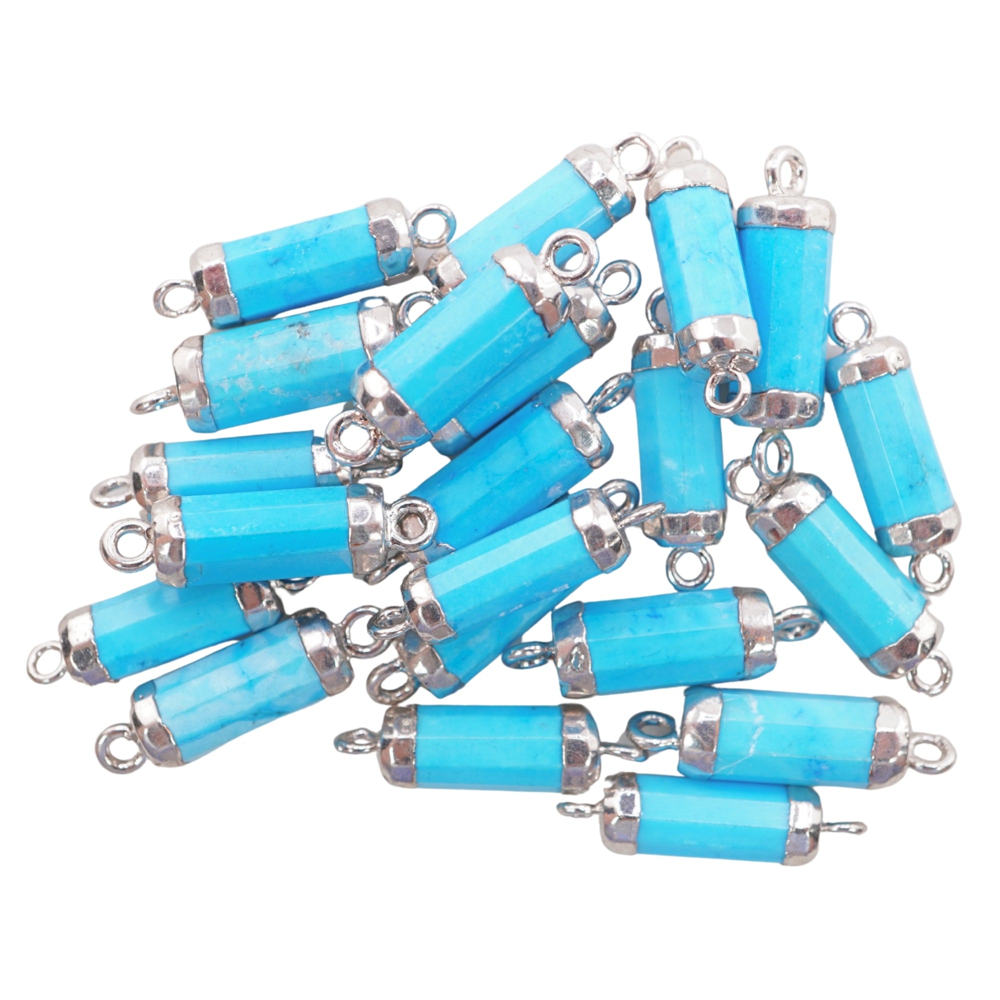 Howlite Barrel Shape Gemstone Rhodium Electroplated Charm Connector