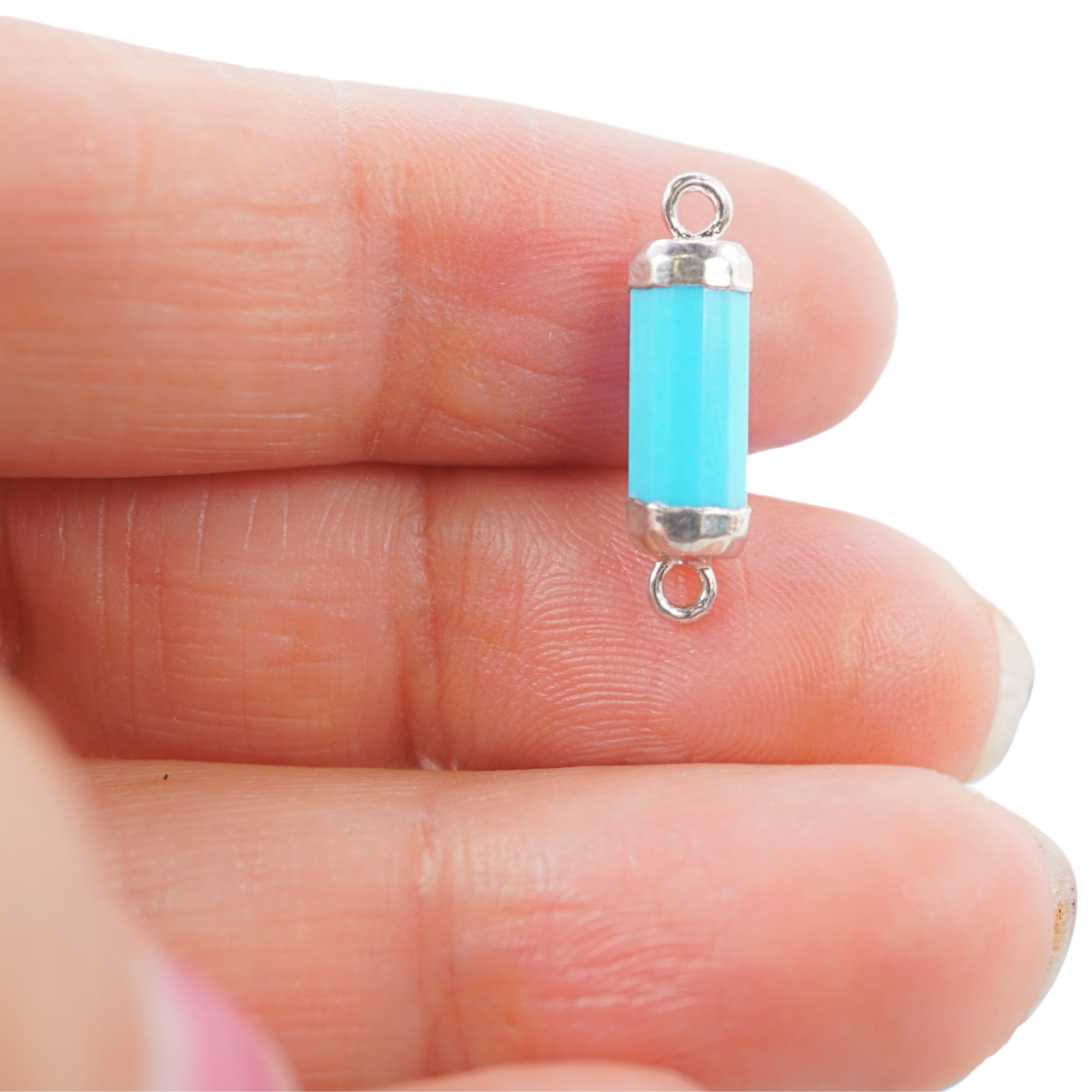 Howlite Barrel Shape Gemstone Rhodium Electroplated Charm Connector