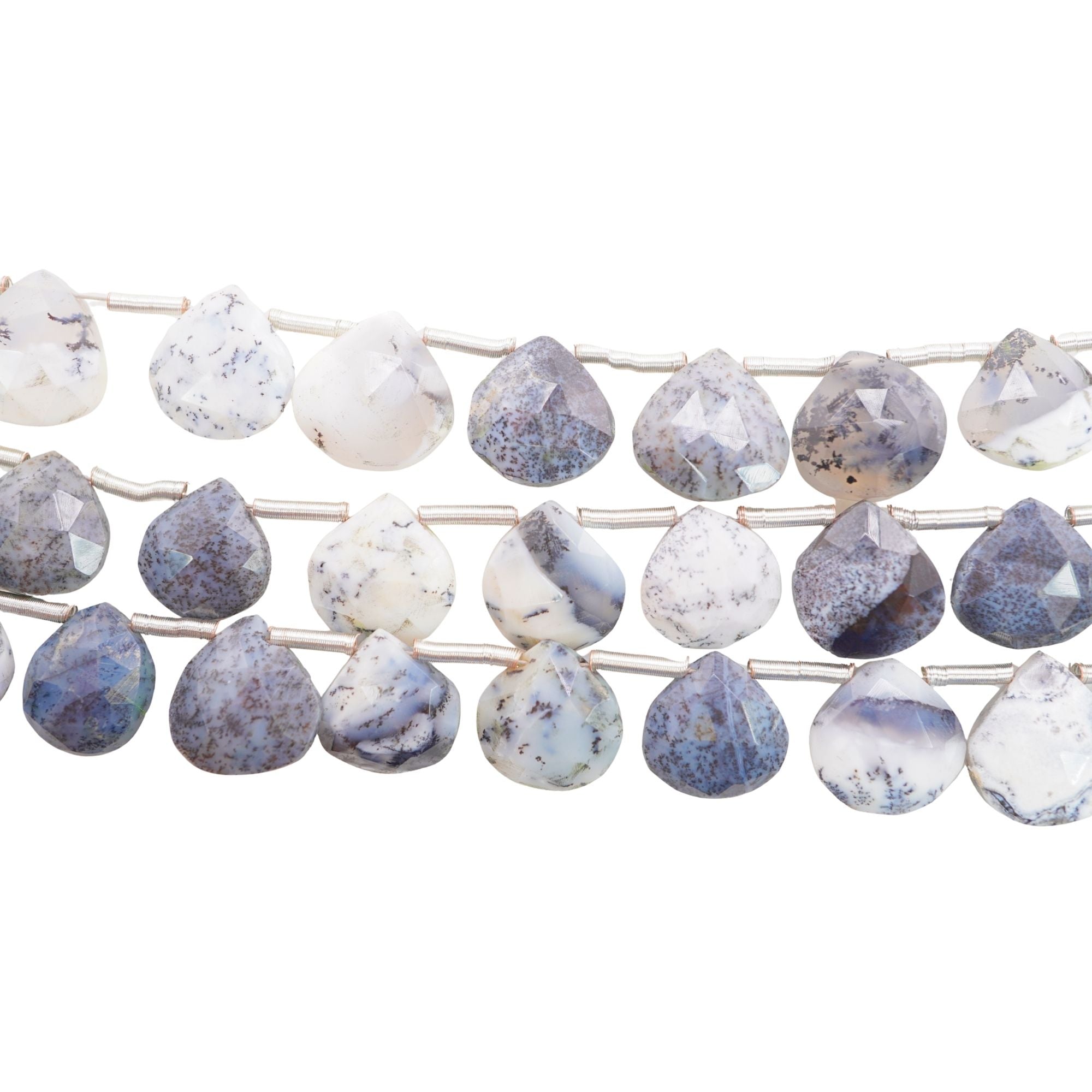 Dendrite Opal Faceted Heart Shape Gemstone Strand Beads
