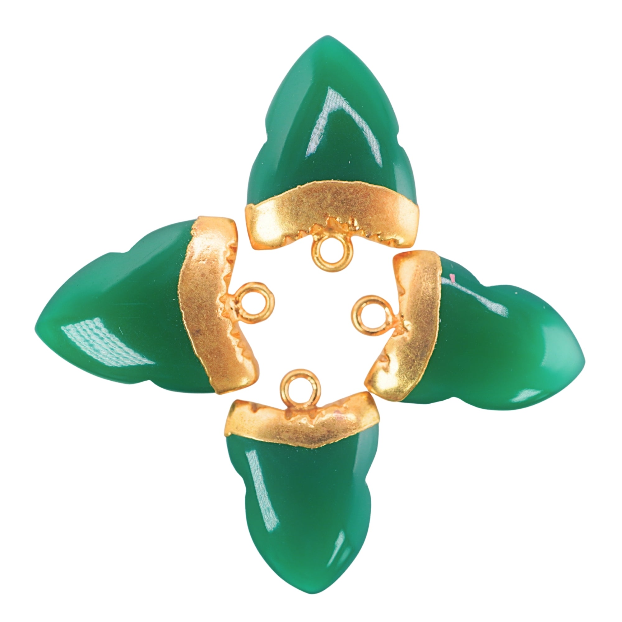Green Onyx Shark Tooth Shape Gold Electroplated Pendant