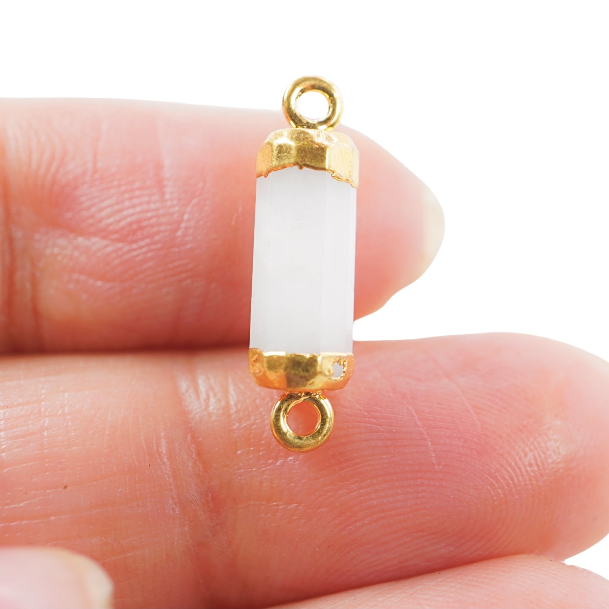 White Aventurine Barrel Shape Gemstone Gold Electroplated Charm Connector
