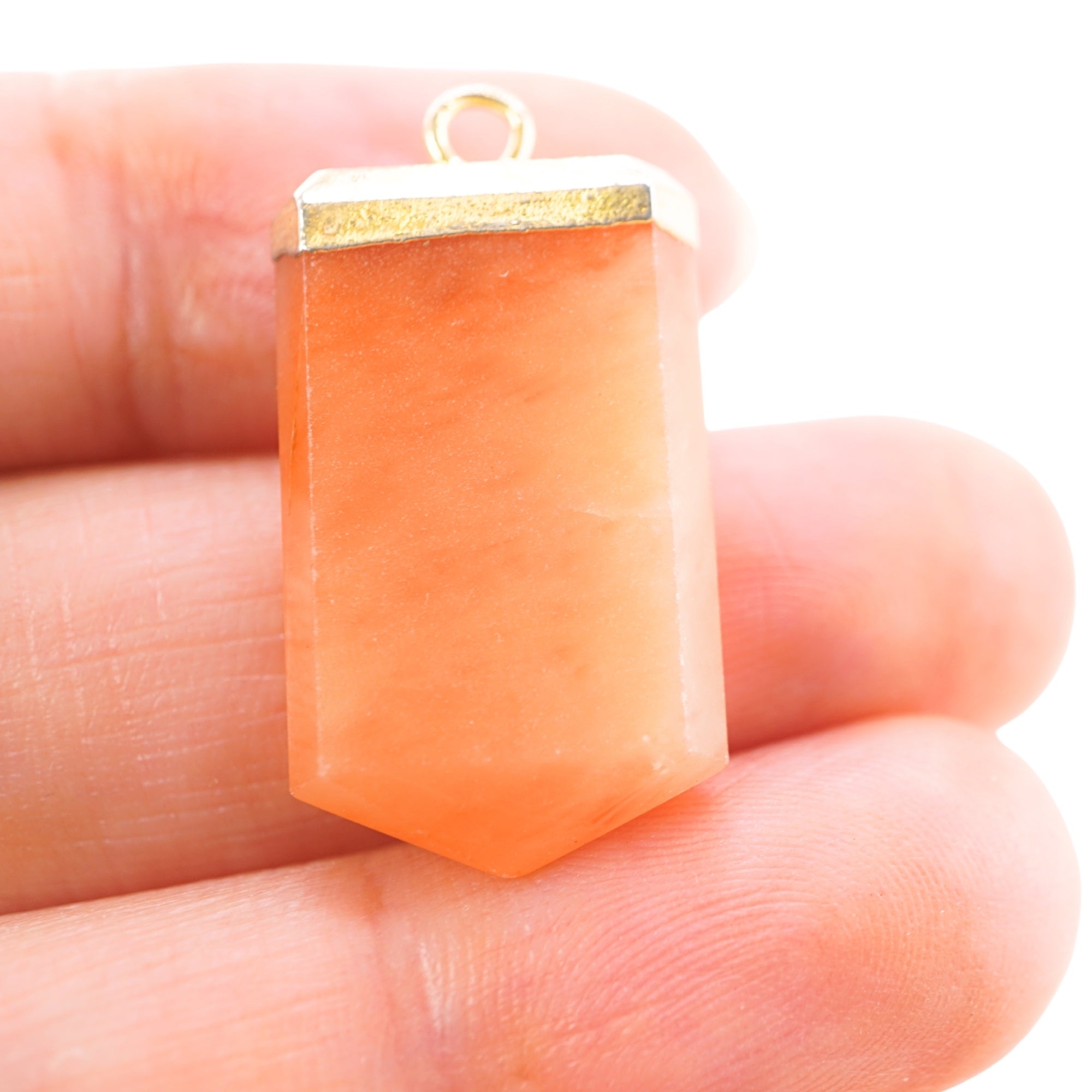 Red Aventurine Faceted Flat Point Pencil Gemstone Gold Electroplated Charm Pendant 