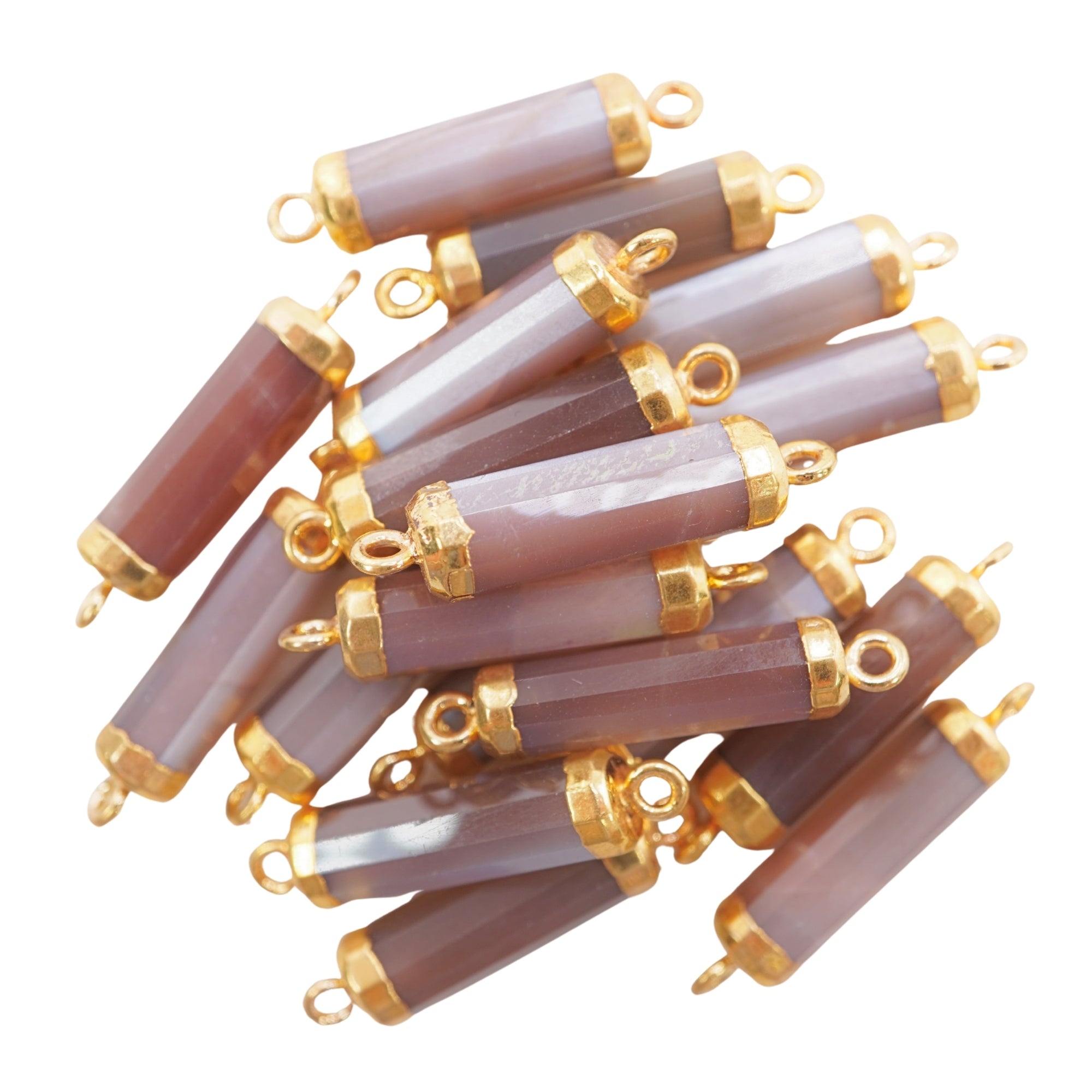 Brown Moonstone Barrel Shape Gemstone Gold Electroplated Charm Connector