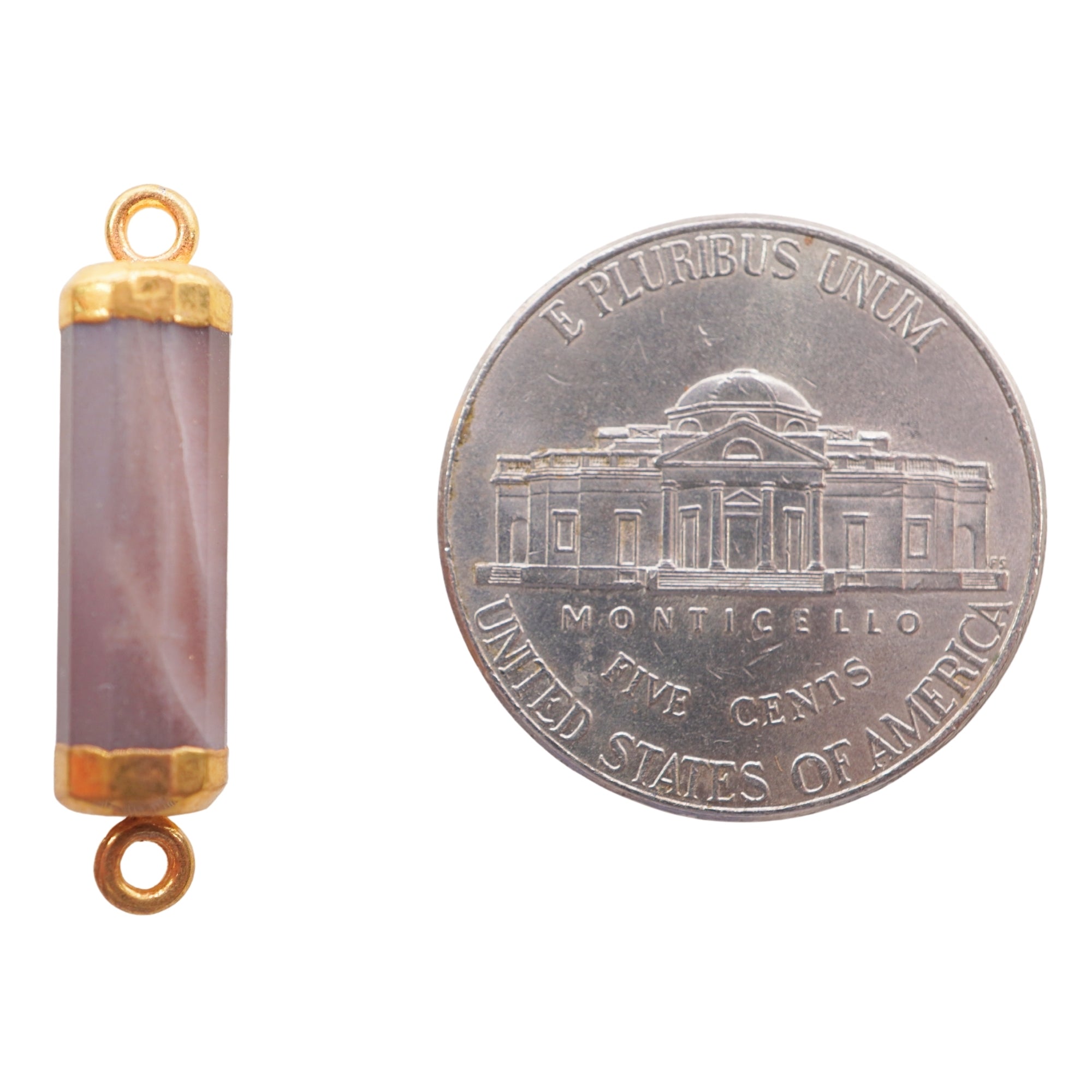 Brown Moonstone Barrel Shape Gemstone Gold Electroplated Charm Connector