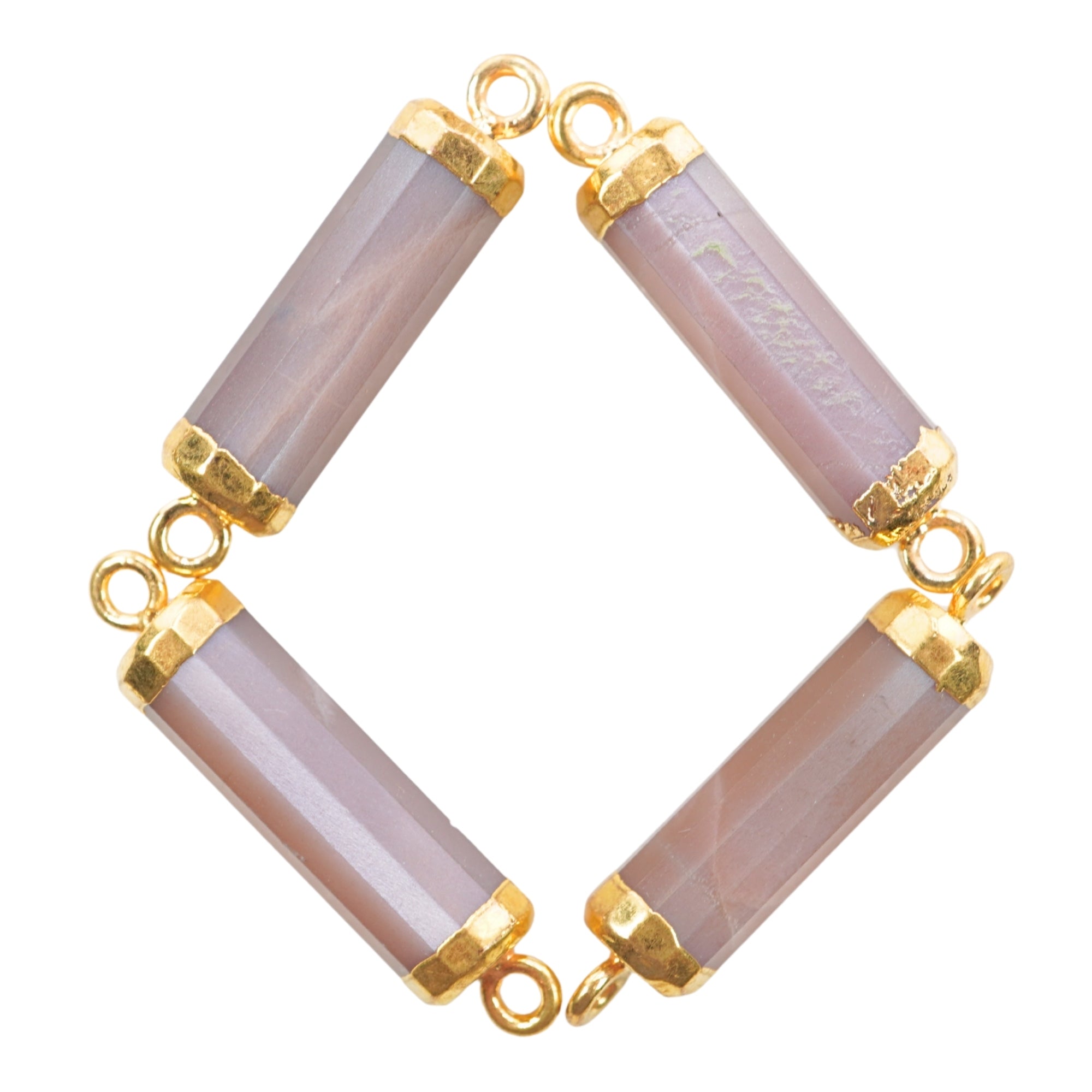 Brown Moonstone Barrel Shape Gemstone Gold Electroplated Charm Connector