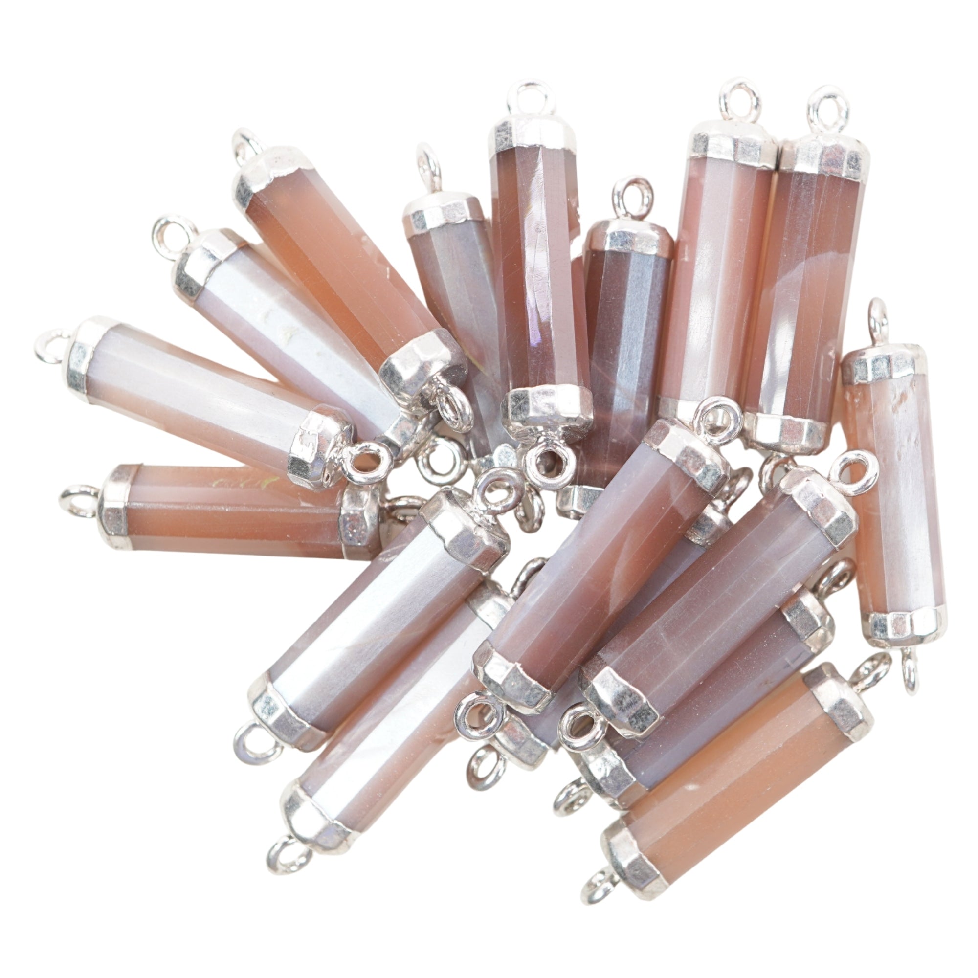 Chocolate Moonstone Barrel Shape Gemstone Rhodium Electroplated Charm Connector