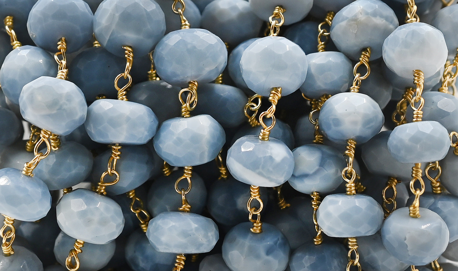  Blue Opal Faceted Rondelle Brass Gold Plated Wire Wrapped Chain Sold by Foot