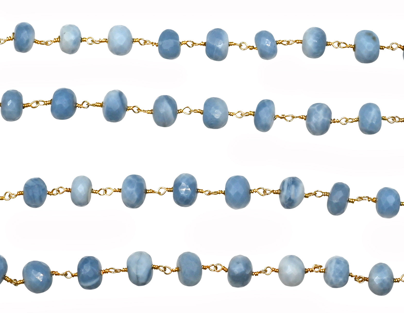  Blue Opal Faceted Rondelle Brass Gold Plated Wire Wrapped Chain Sold by Foot