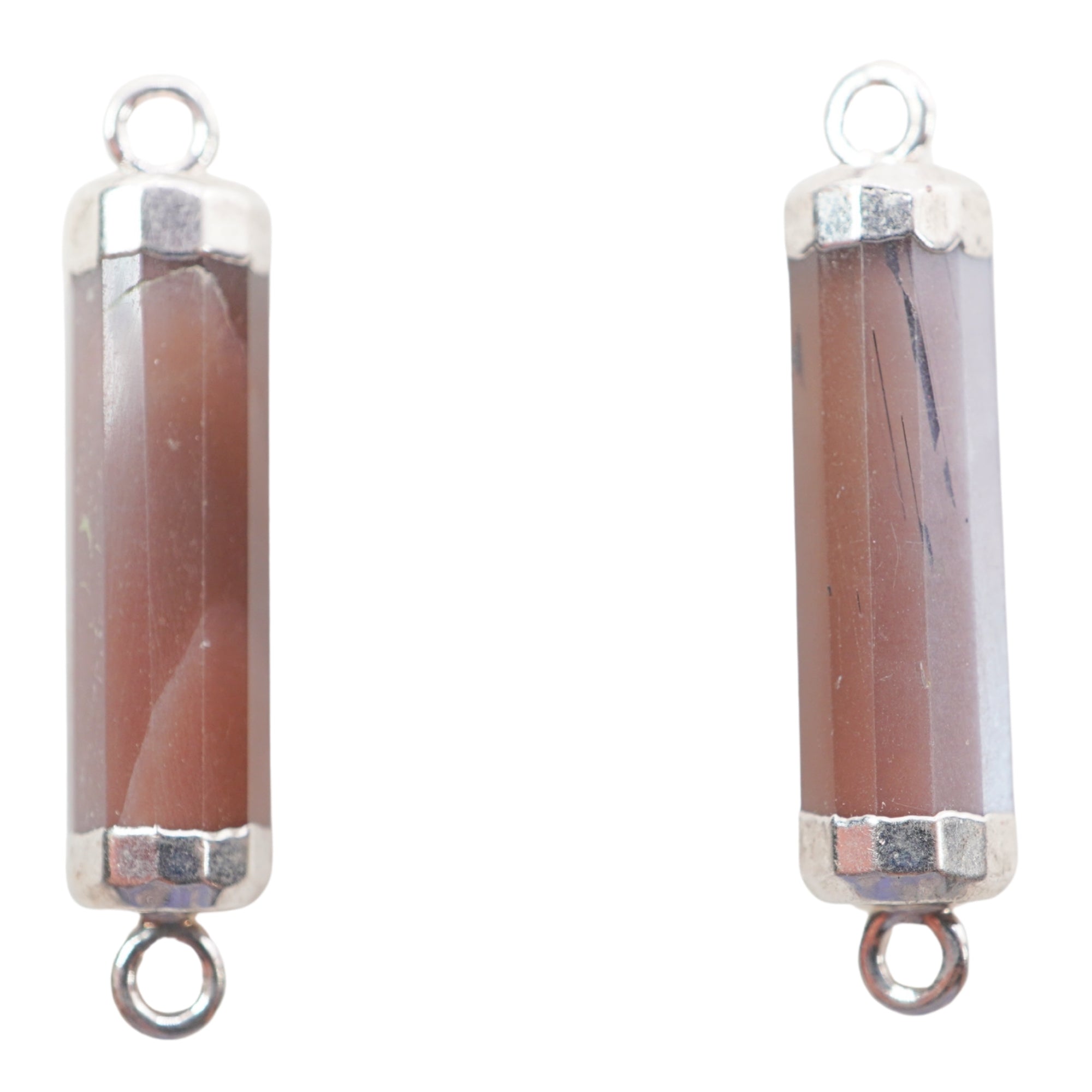 Chocolate Moonstone Barrel Shape Gemstone Rhodium Electroplated Charm Connector