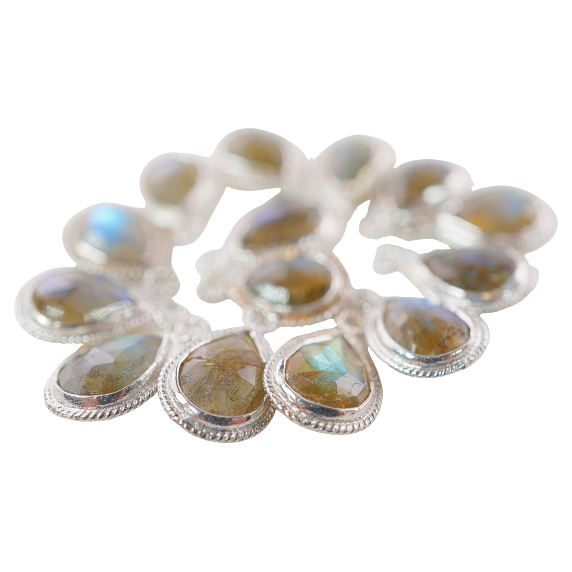 Labradorite Pear Shape Gemstone Twisted Wire Silver Plated Finding Bezel Charm Pendant