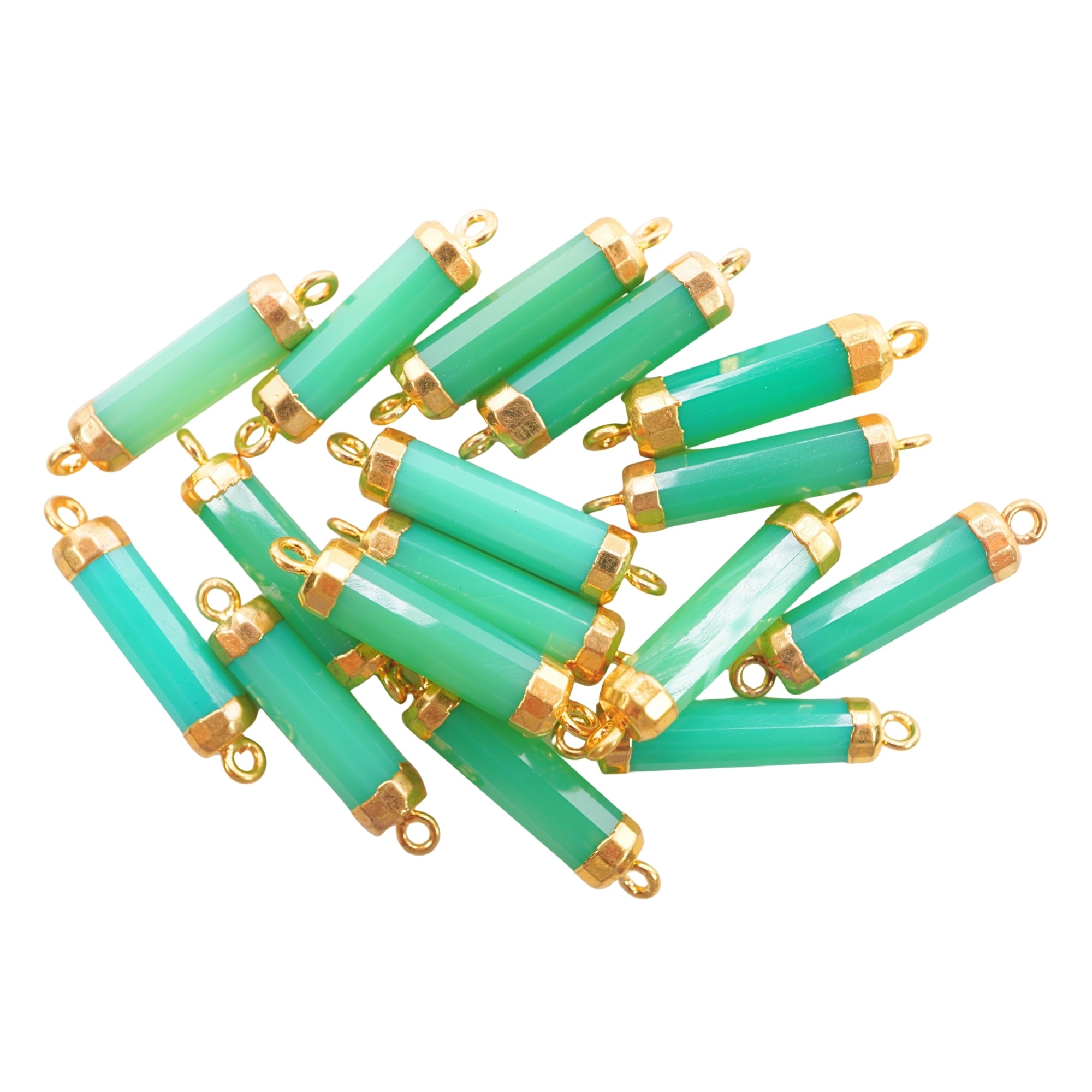 Chrysoprase Chalcedony Barrel Shape Gemstone Gold Electroplated Connector 