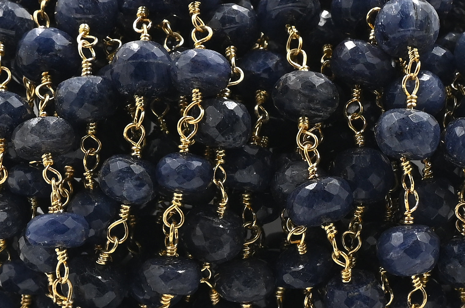 Iolite Faceted Rondelle Brass Gold Plated Wire Wrapped Chain Sold by Foot