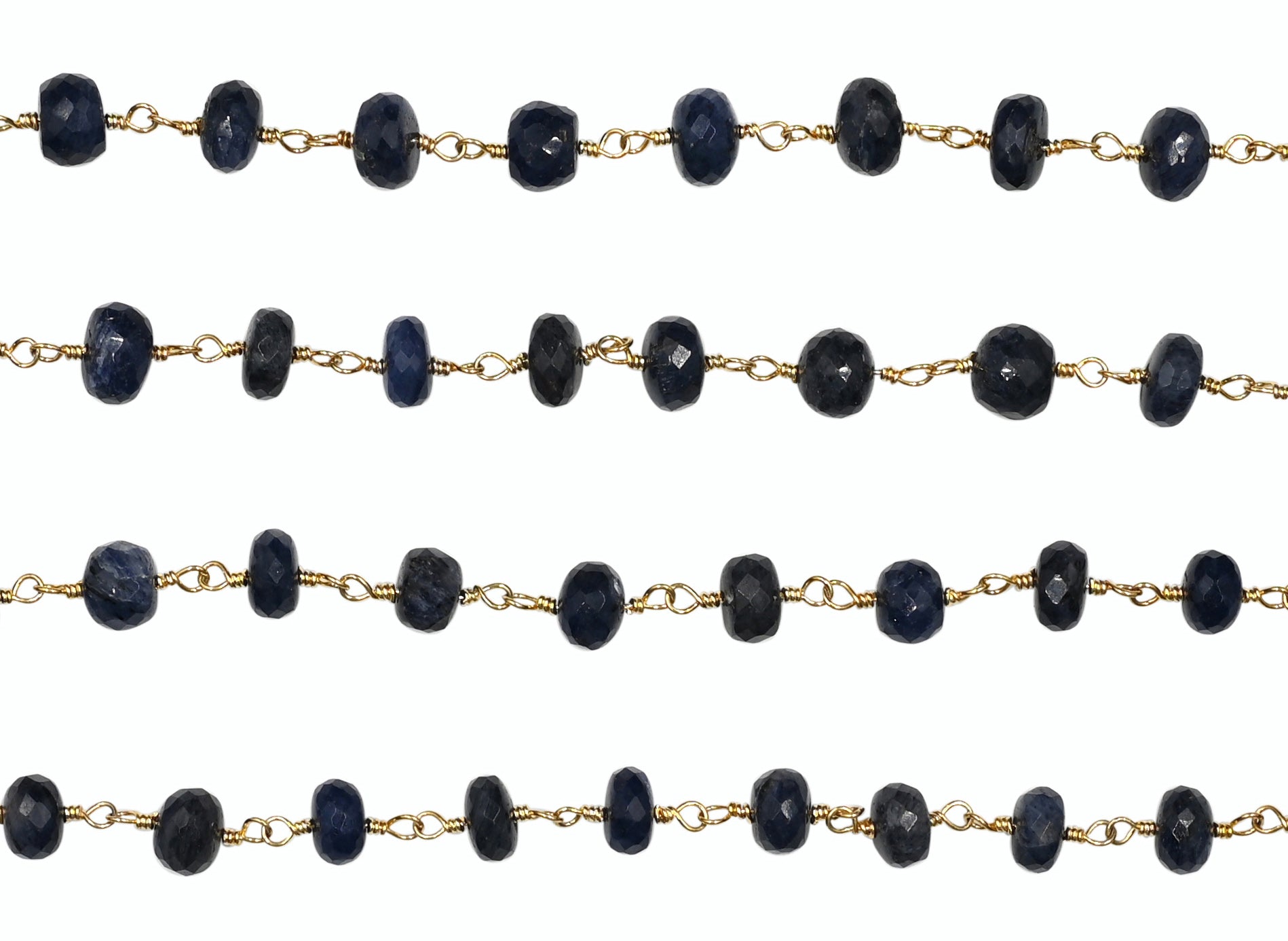 Iolite Faceted Rondelle Brass Gold Plated Wire Wrapped Chain Sold by Foot