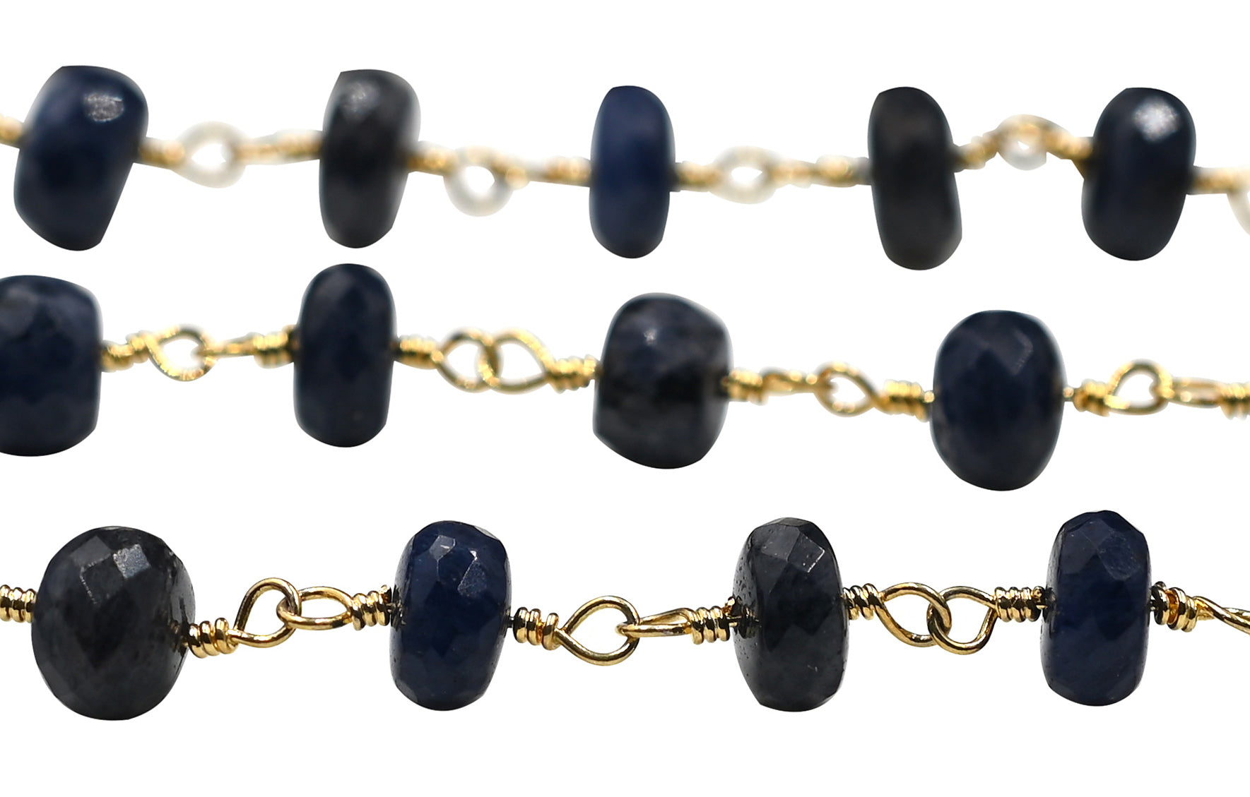 Iolite Faceted Rondelle Brass Gold Plated Wire Wrapped Chain Sold by Foot