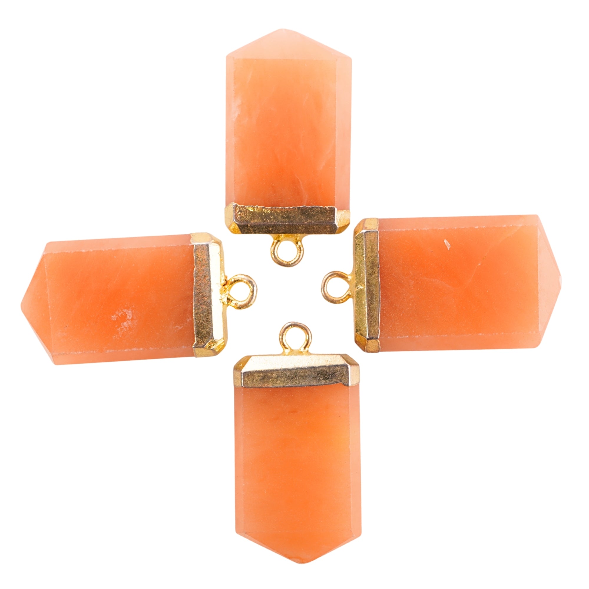 Red Aventurine Faceted Flat Point Pencil Gemstone Gold Electroplated Charm Pendant 