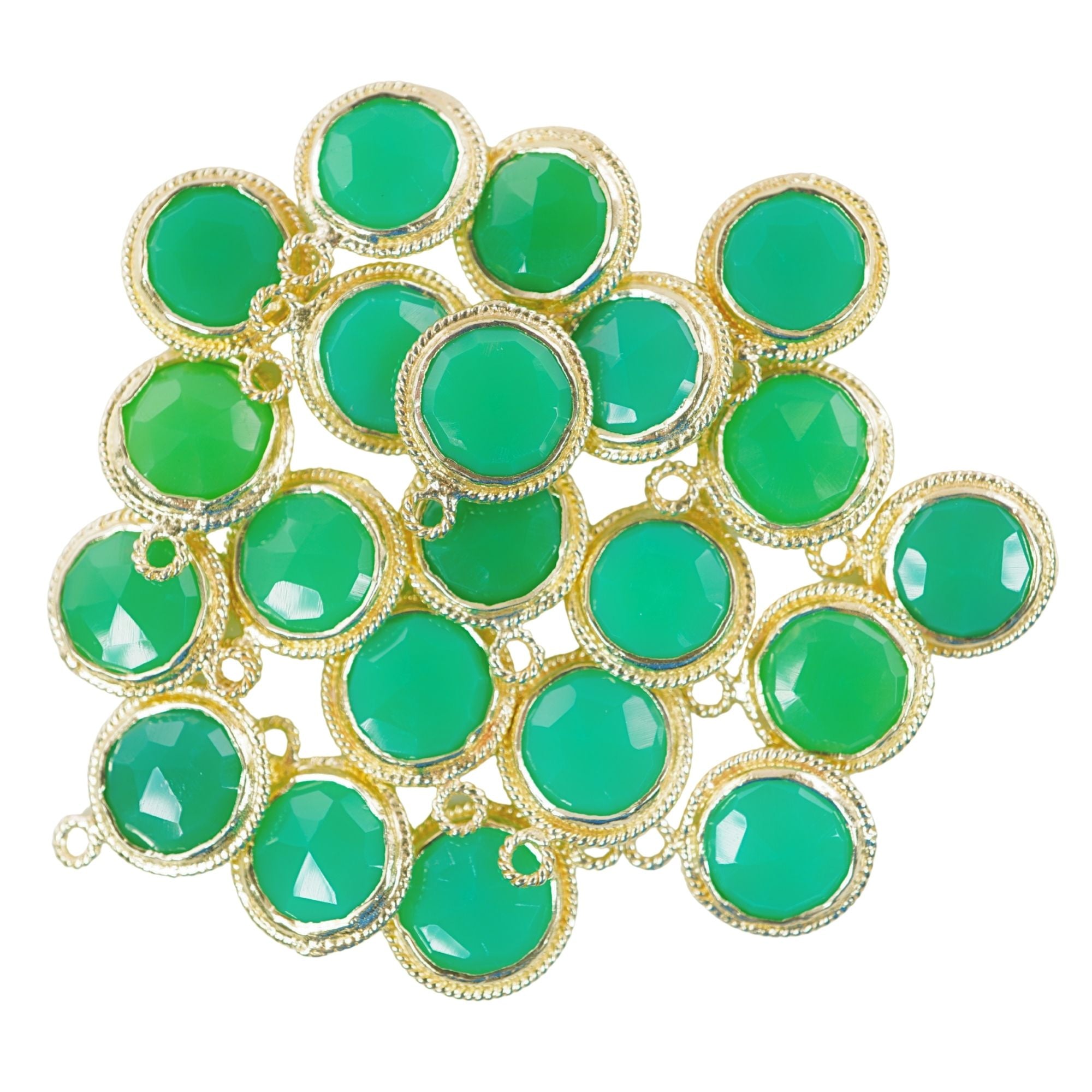Chrysoprase Chalcedony Round Coin Shape Gemstone Twisted Wire Gold Plated Sterling Silver Bezel Charm Pendant