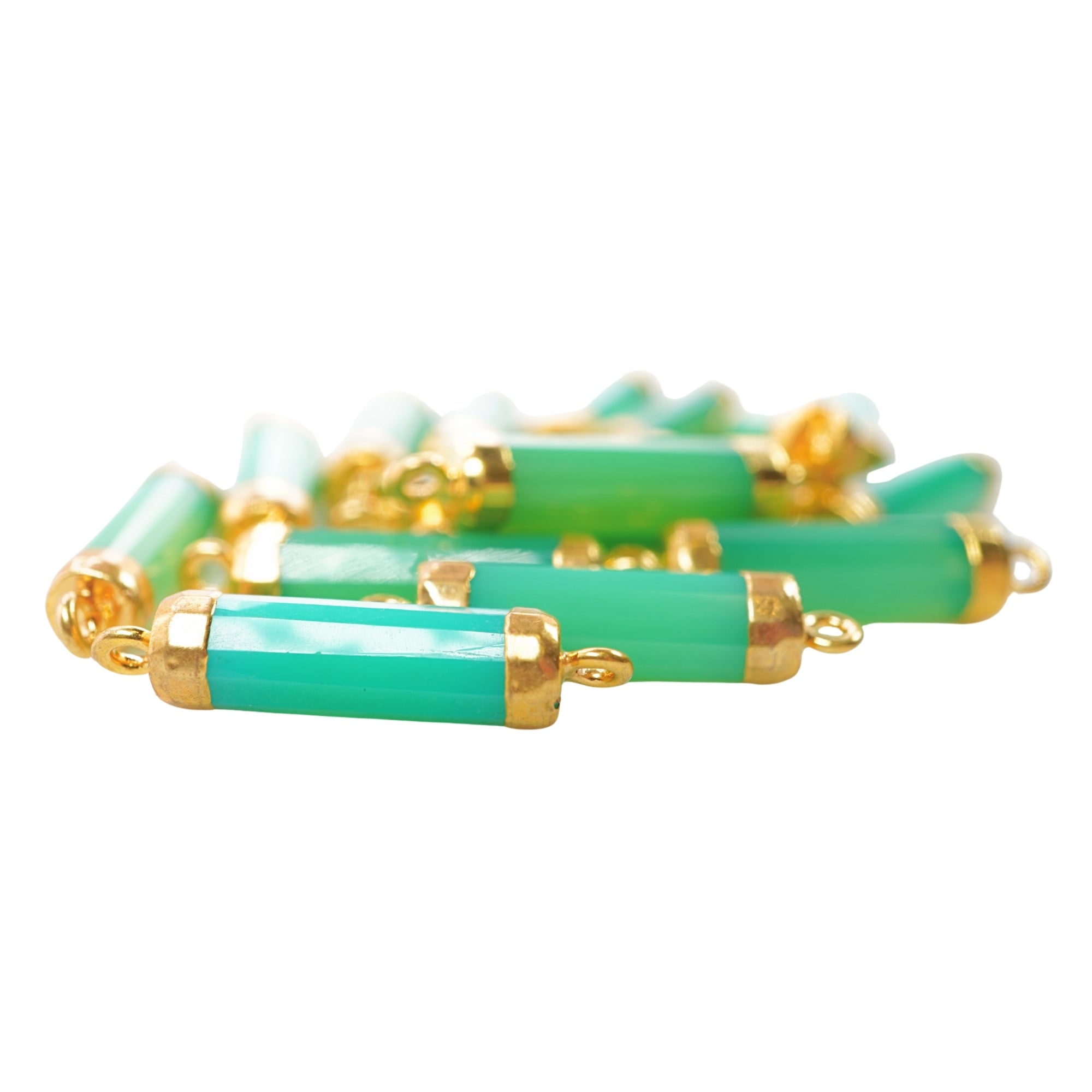Chrysoprase Chalcedony Barrel Shape Gemstone Gold Electroplated Connector 