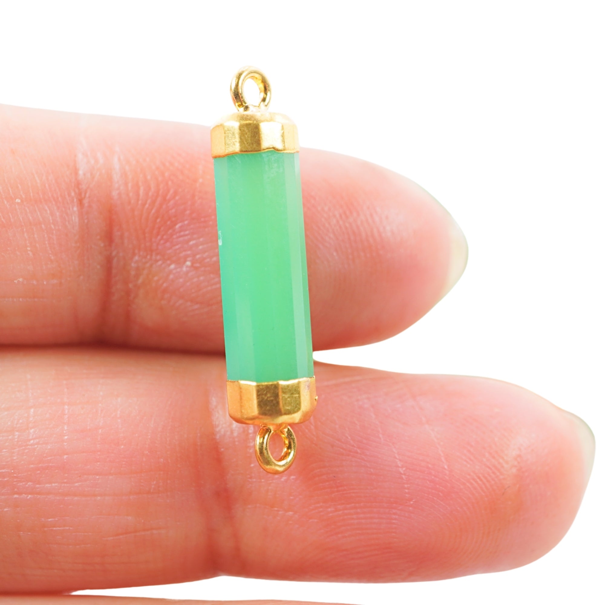 Chrysoprase Chalcedony Barrel Shape Gemstone Gold Electroplated Connector 