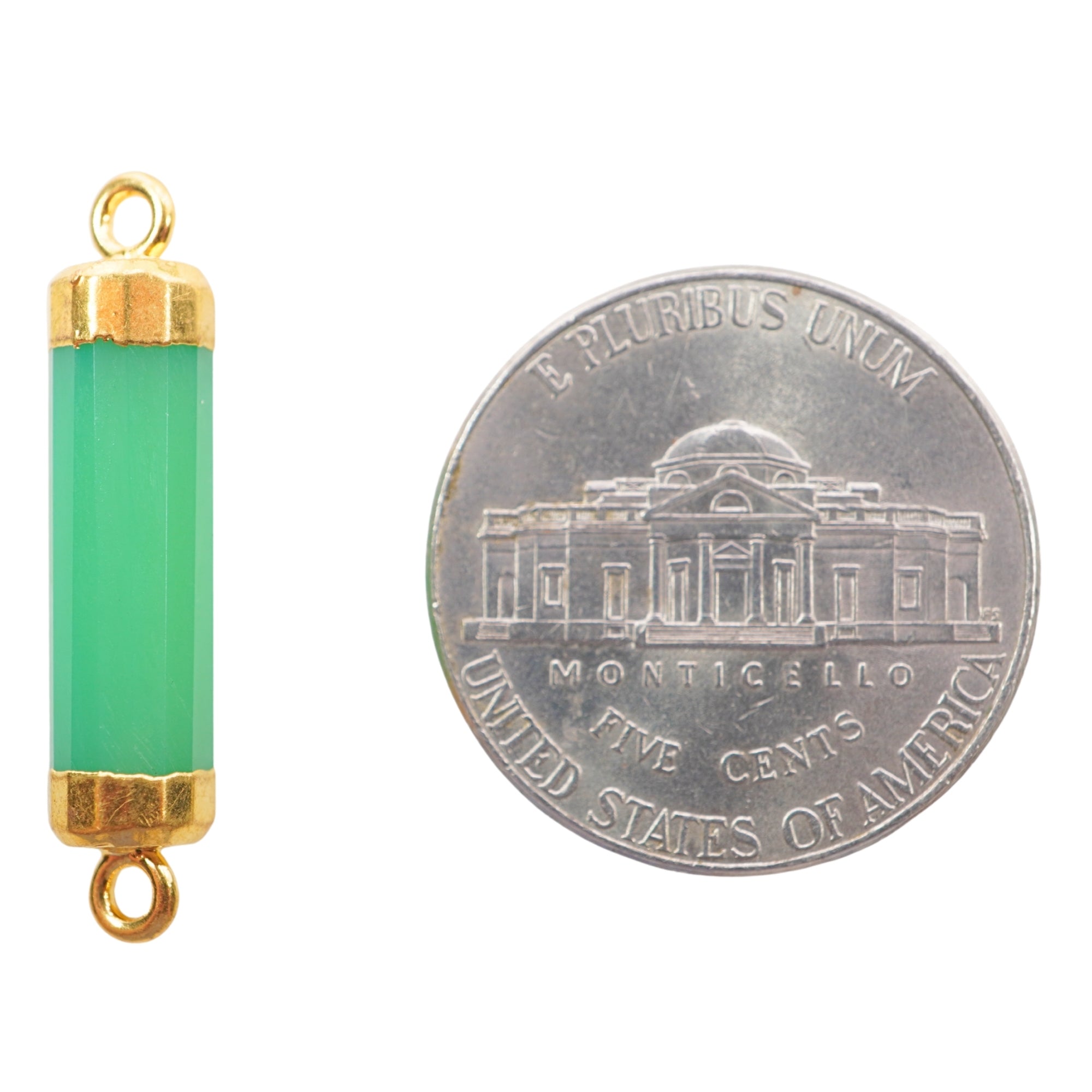 Chrysoprase Chalcedony Barrel Shape Gemstone Gold Electroplated Connector 