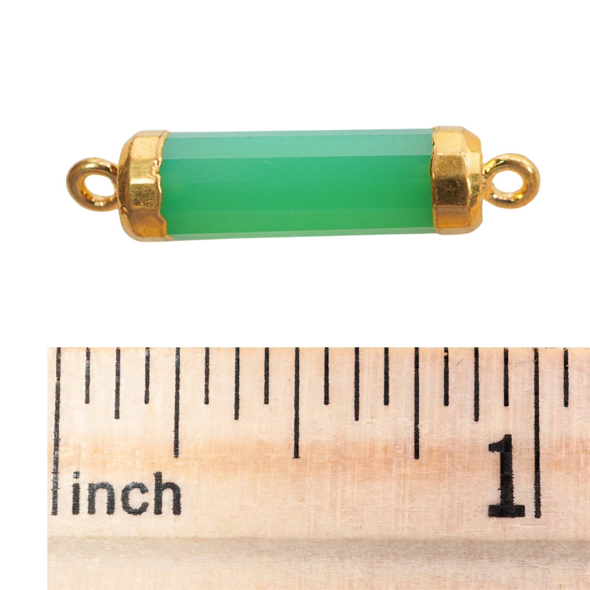 Chrysoprase Chalcedony Barrel Shape Gemstone Gold Electroplated Connector 