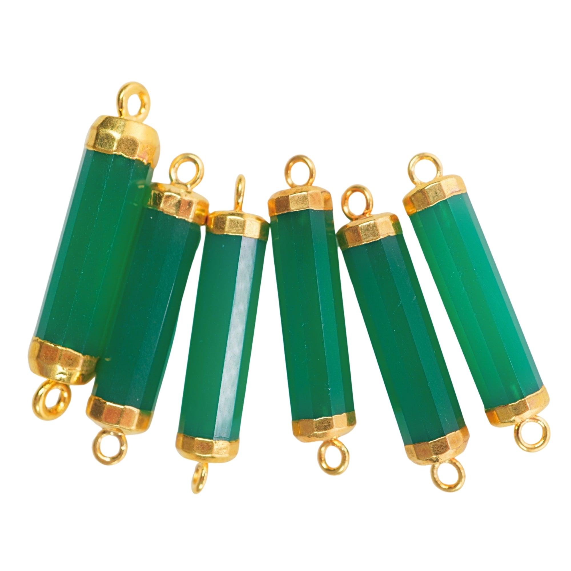Green Onyx Barrel Shape Gold Electroplated Connector For jewelry Making