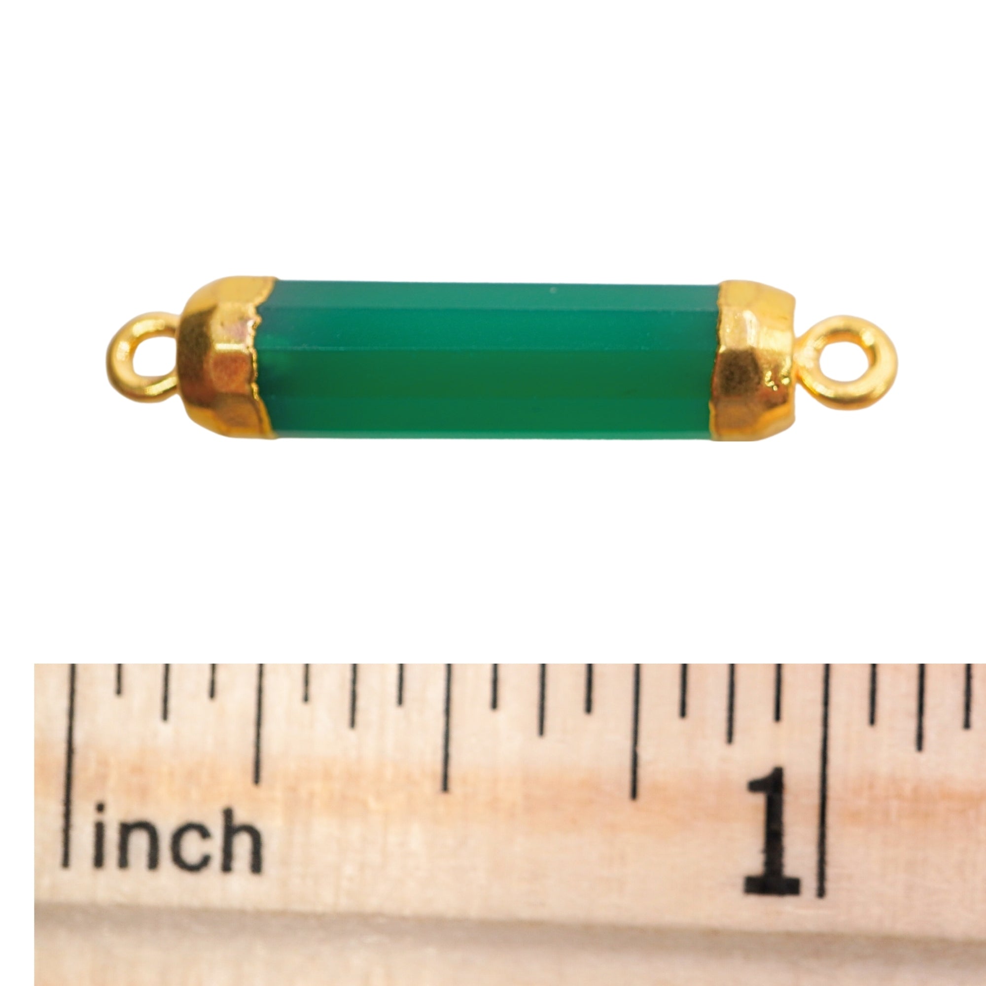 Green Onyx Barrel Shape Gold Electroplated Connector For jewelry Making