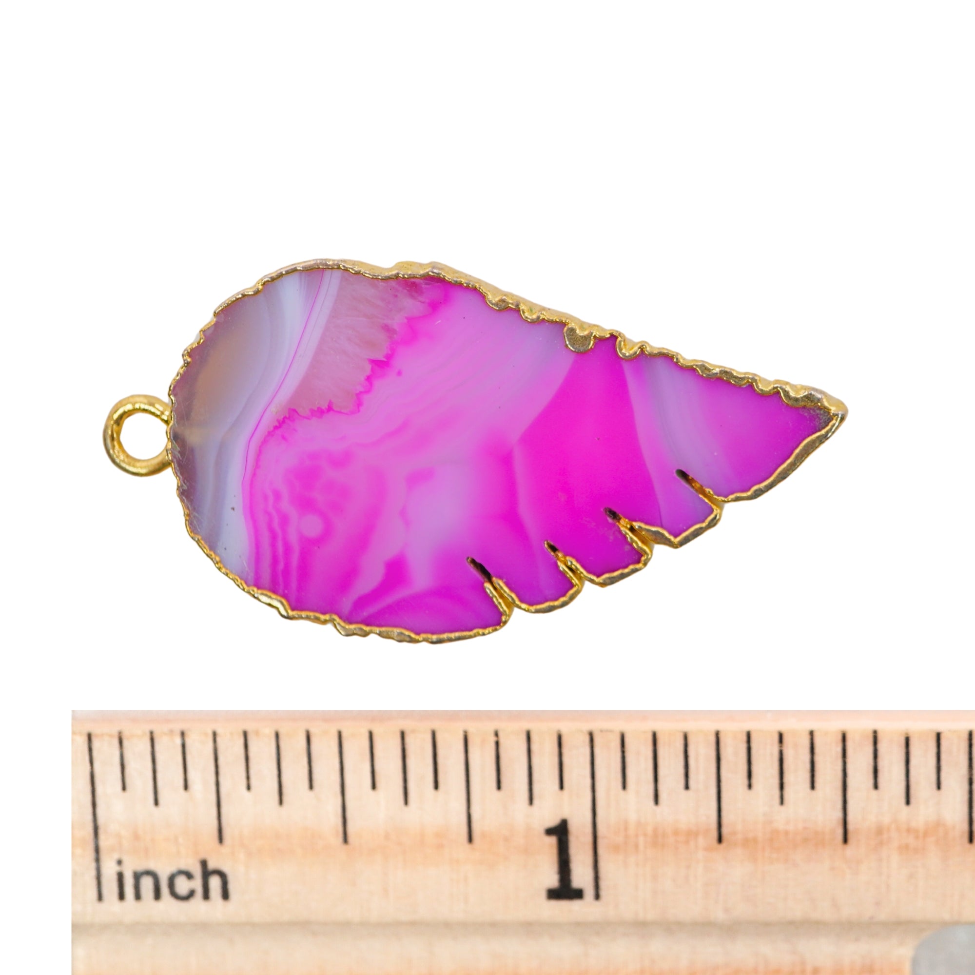 Pink Banded Agate Chalcedony Angel Wing Shape Gemstone Gold Electroplated Charm Pendant
