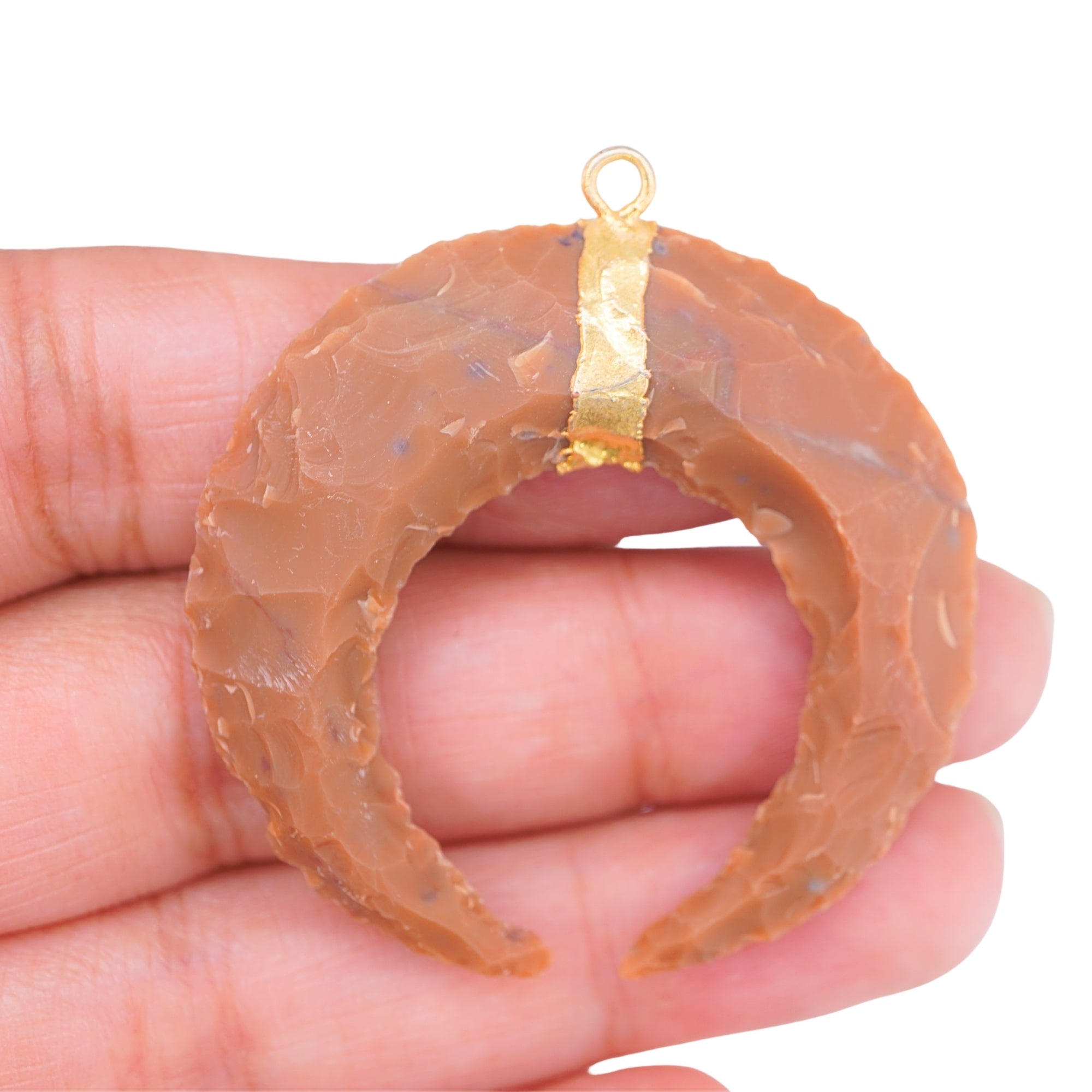 Jasper Moon Shape Gemstone Gold Electroplated Charm Pendant For Jewelry Making